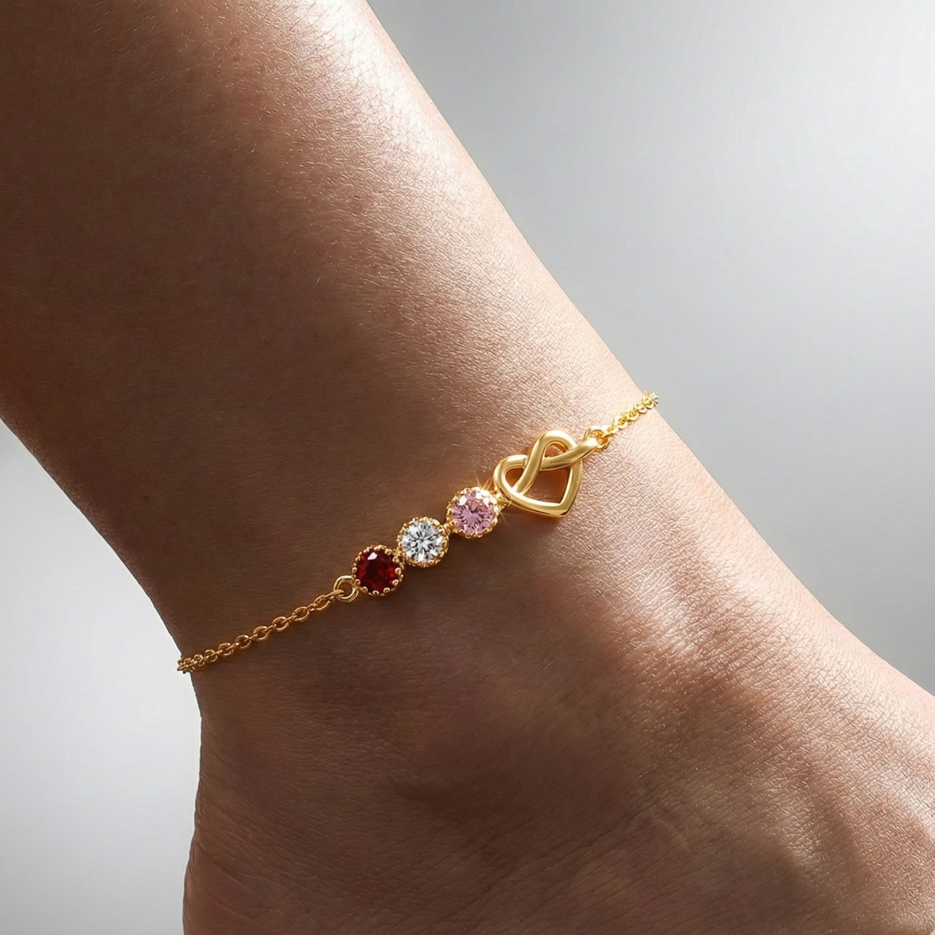 Personalized Birthstone Heart Anklet | Custom Love Charm Ankle Bracelet - Dainty Gift Jewelry