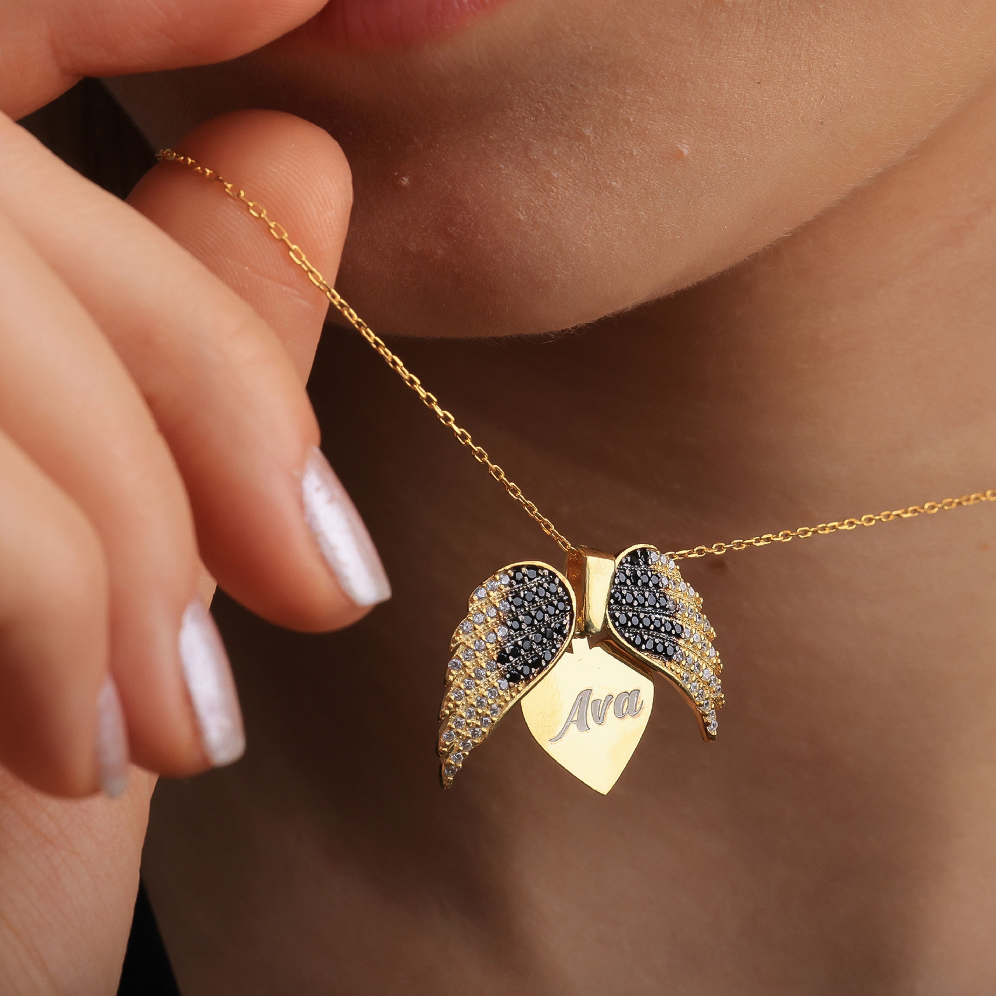 Guardian Angel Wings Necklace – Personalized Charm - Dainty Gift Jewelry