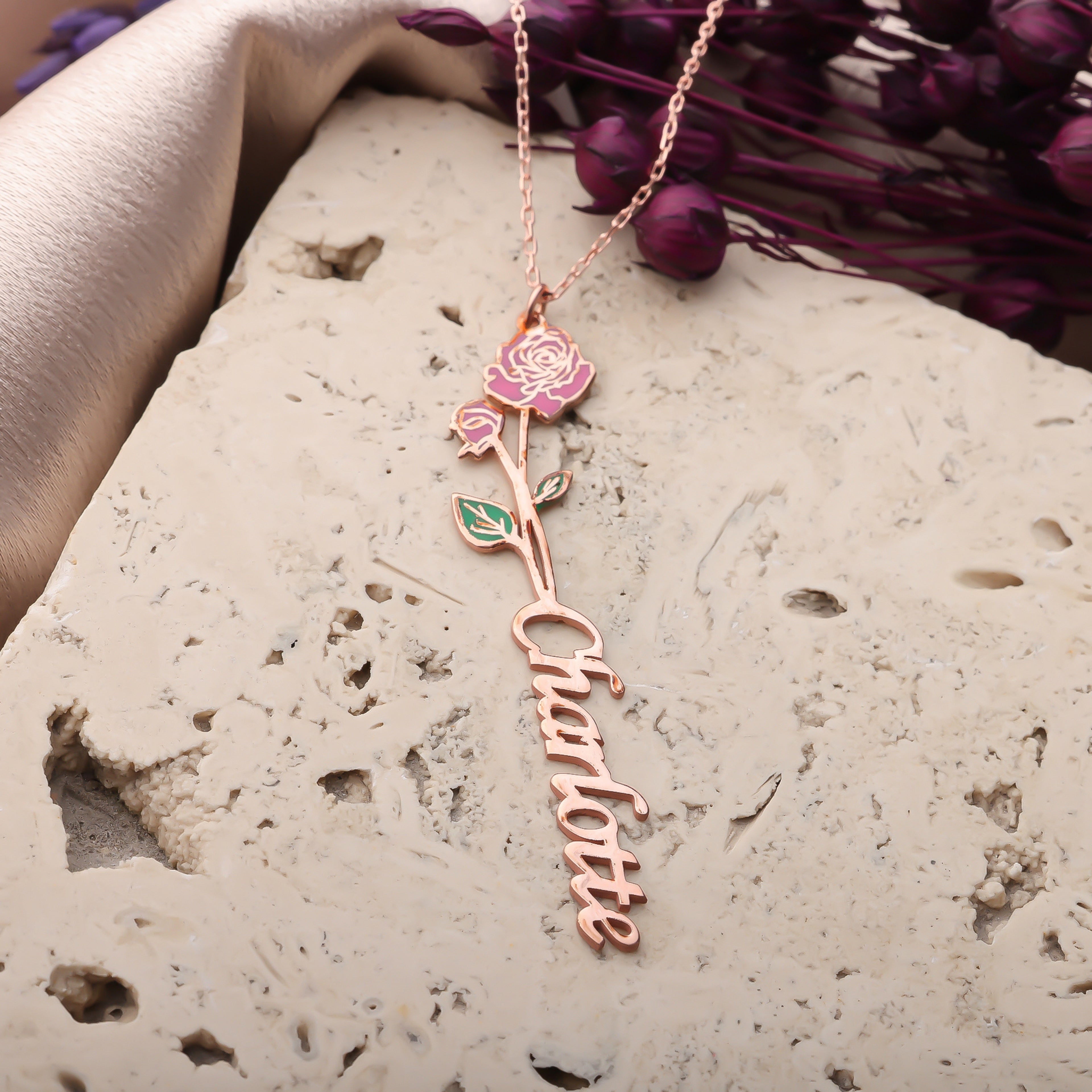 Birth Flower Name Necklace – Personalized Floral Jewelry - Dainty Gift Jewelry