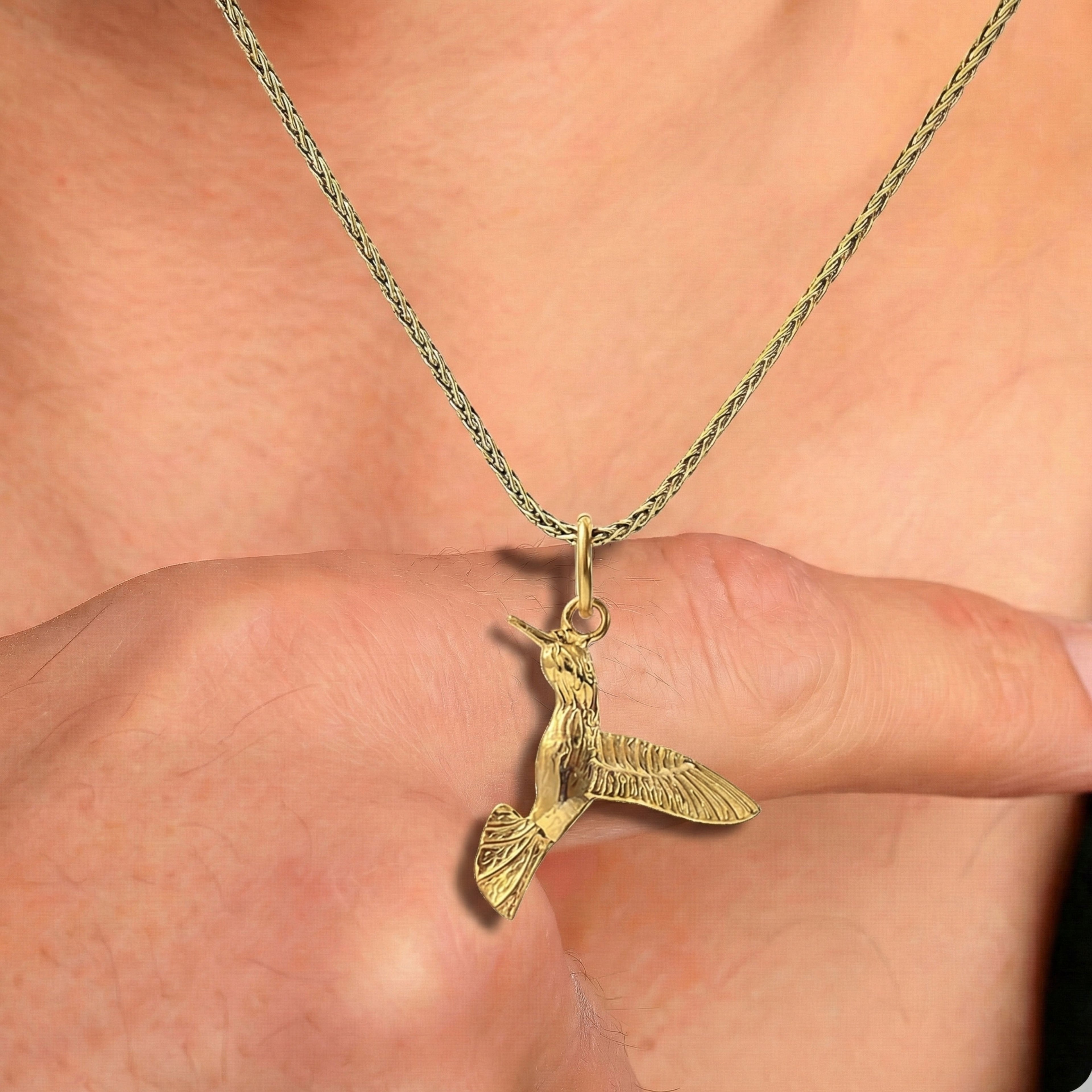 Hummingbird Pendant Necklace for Men | Gold Plated & Oxidized Silver Bird Charm - Dainty Gift Jewelry