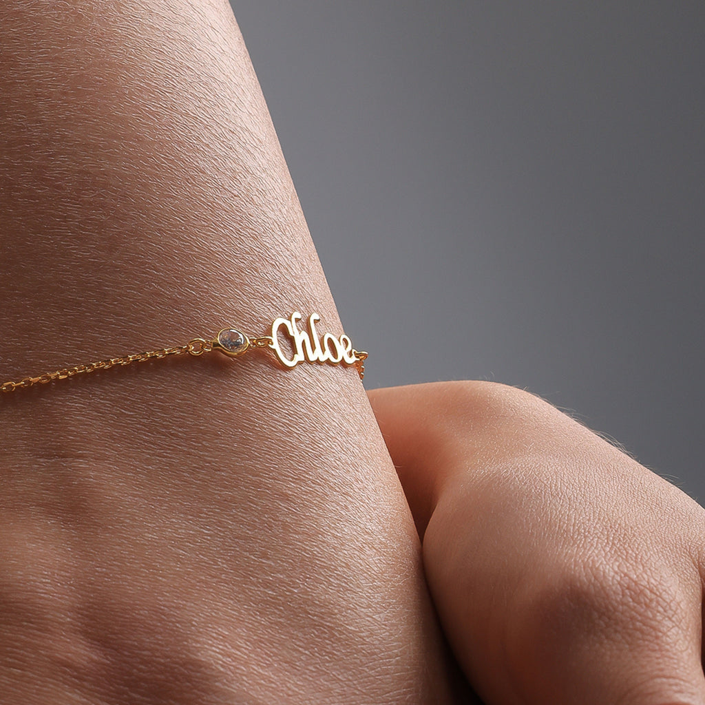 Personalized Name Birthstone Anklet | Custom Script Name Jewelry - Dainty Gift Jewelry