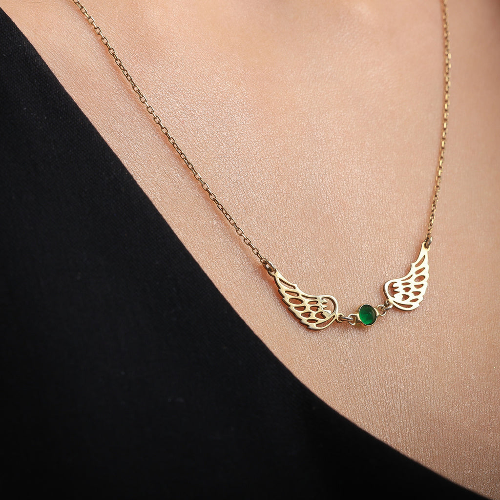 Angel Wings Birthstone Necklace for Women | Personalized Wing Jewelry Gift - Dainty Gift Jewelry
