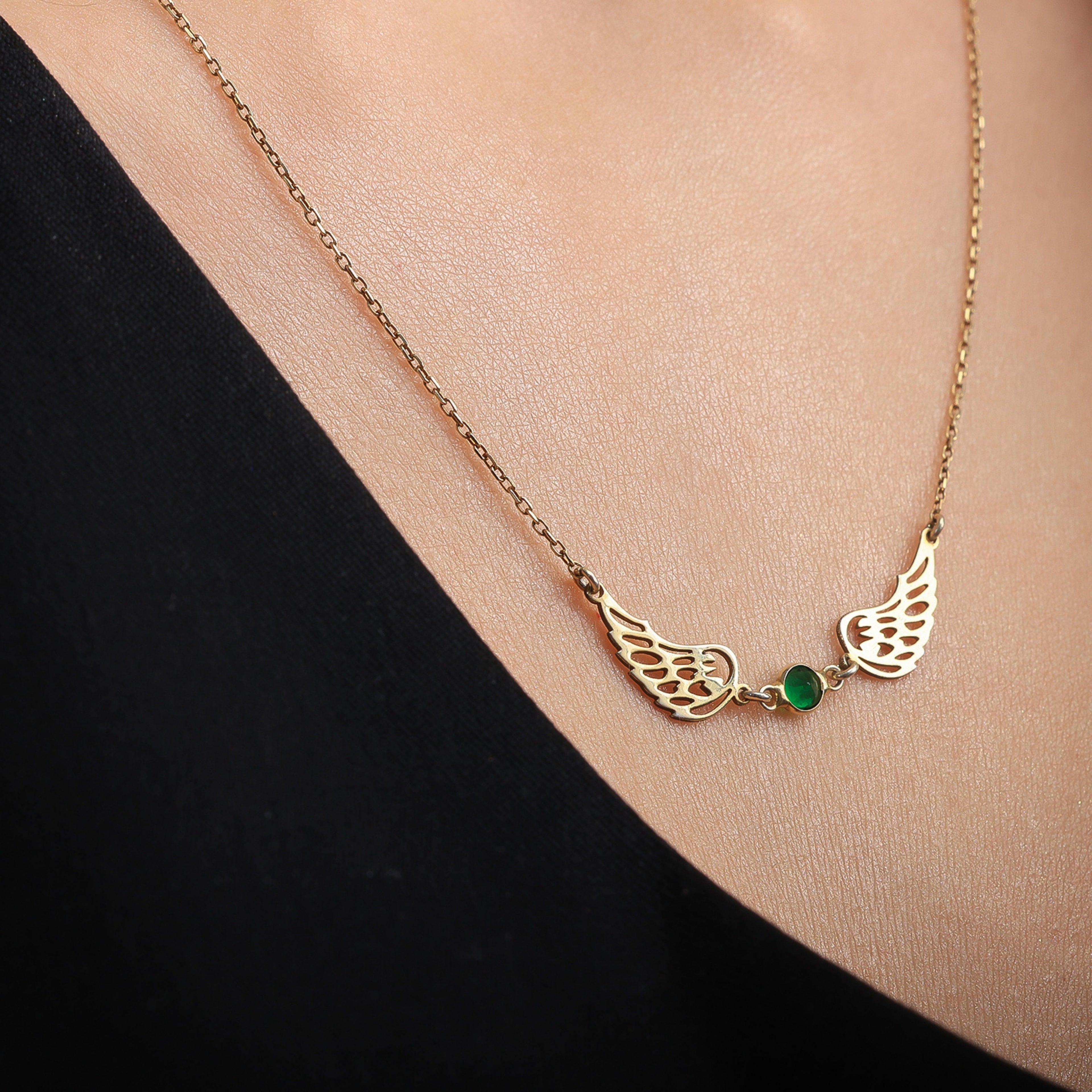 Angel Wings Birthstone Necklace for Women | Personalized Wing Jewelry Gift - Dainty Gift Jewelry