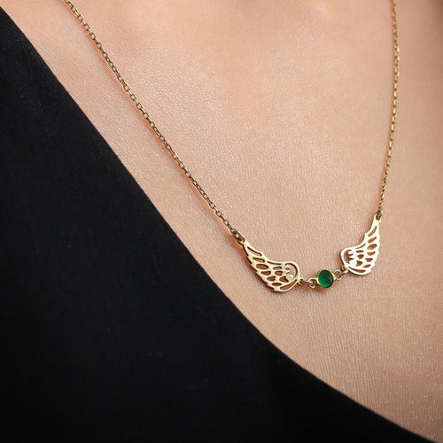 Angel Wings Birthstone Necklace for Women | Personalized Wing Jewelry Gift - Dainty Gift Jewelry