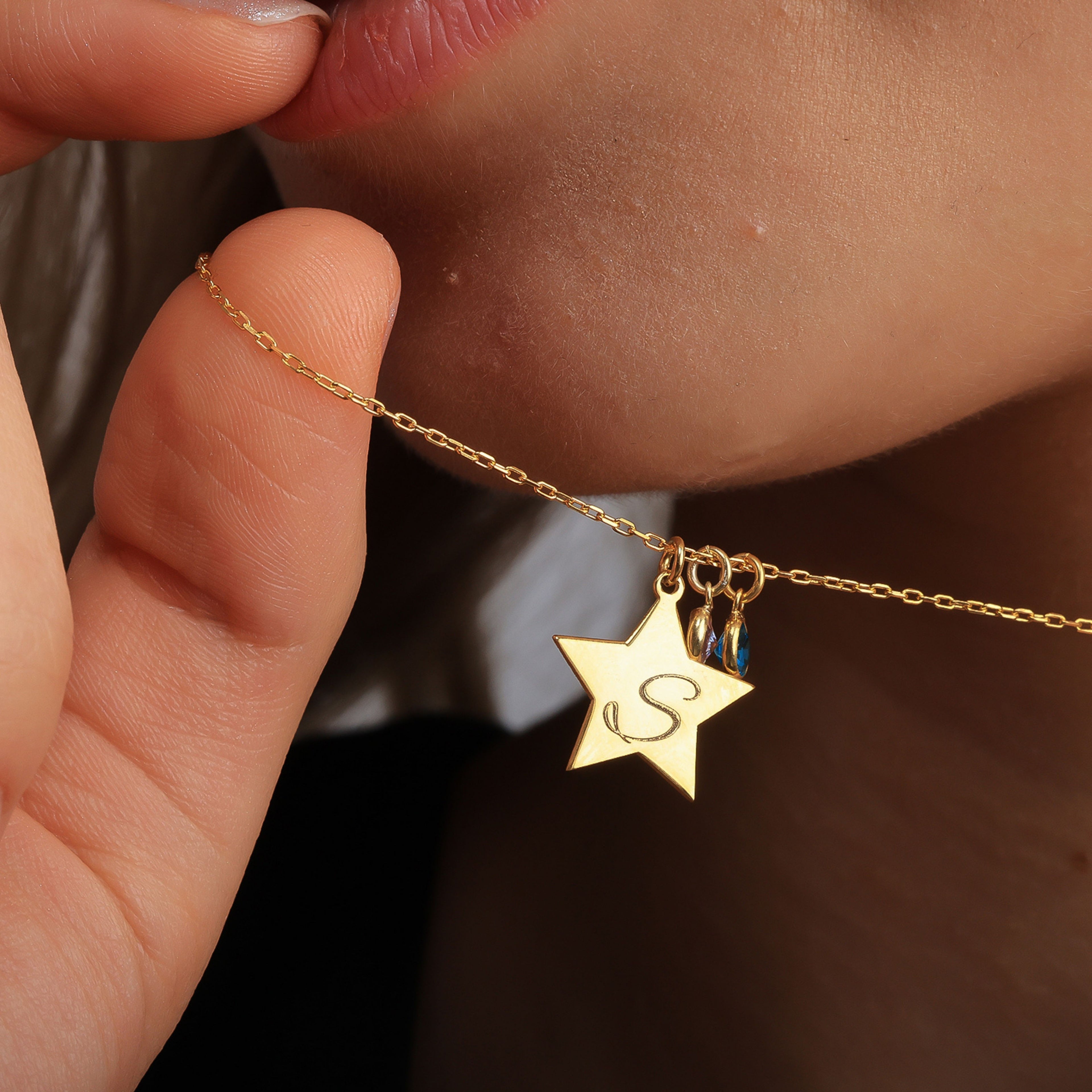 Custom Star Letter Necklace with Birthstones | Meaningful Gift Jewelry
