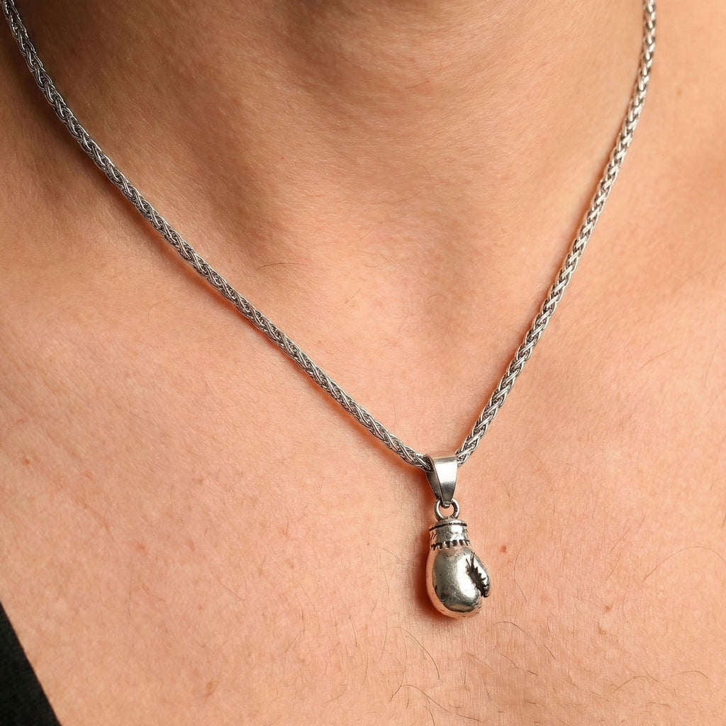 Boxing Glove Necklace for Men | Silver Fighter Pendant - Dainty Gift Jewelry