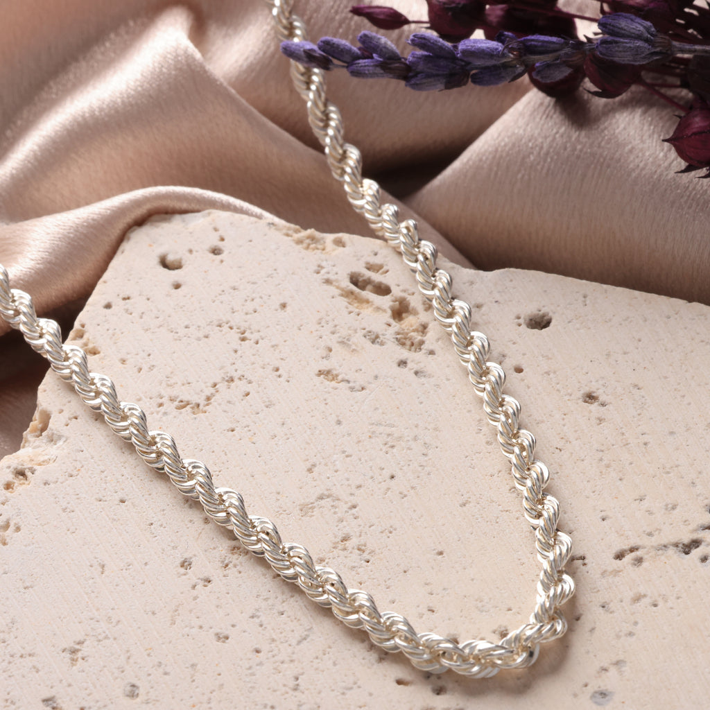 Rope Chain Necklace for Men | Silver Braided Chain | Classic Men’s Jewelry - Dainty Gift Jewelry