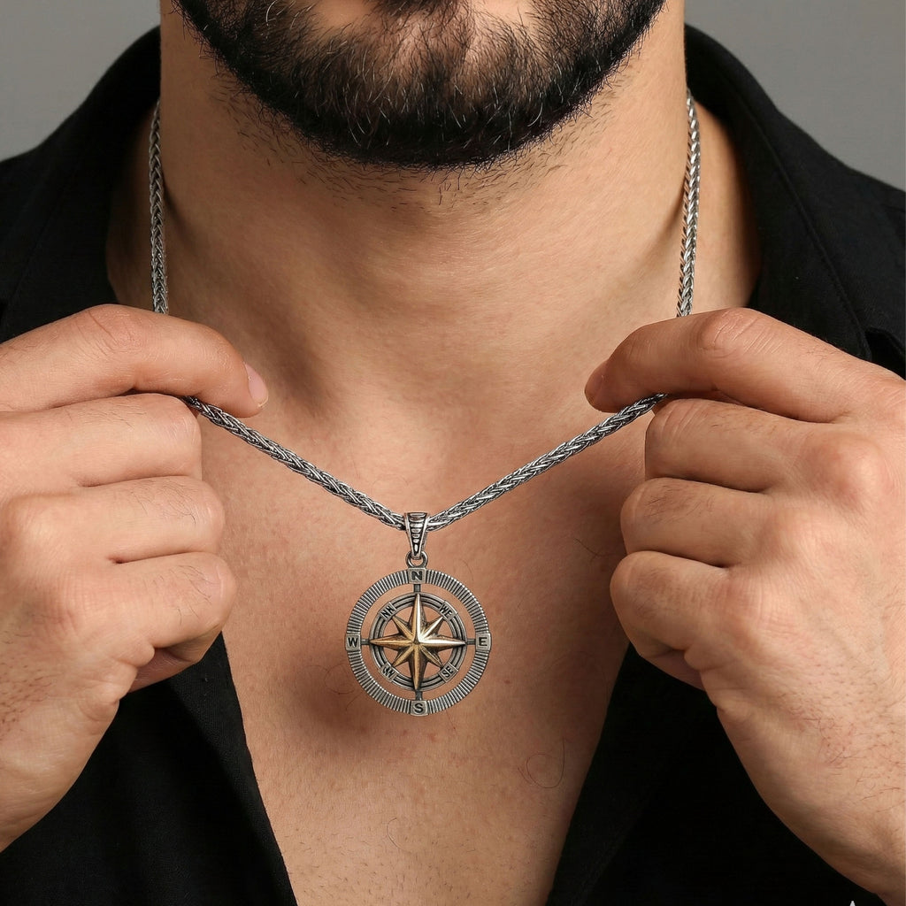 Sterling Silver North Star Compass Necklace - Dainty Gift Jewelry