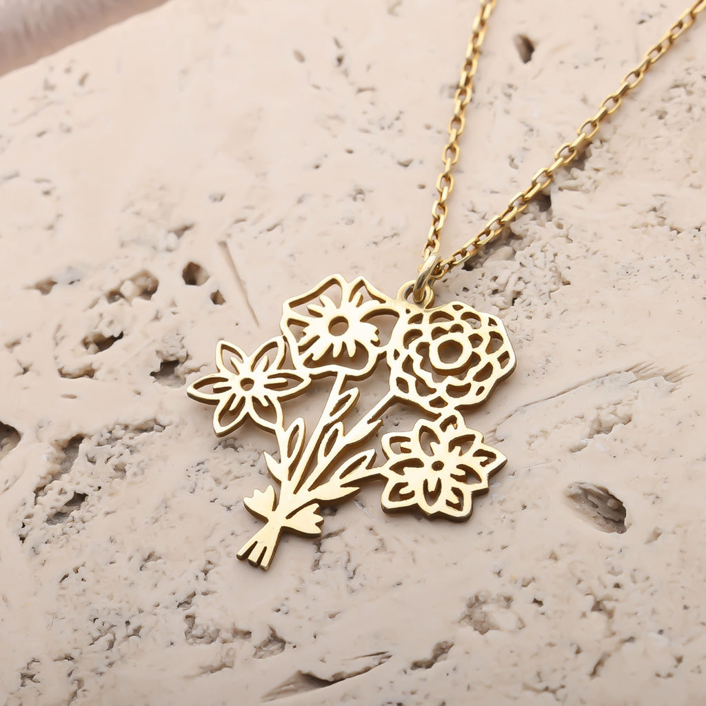 Personalized Birth Flower Bouquet Necklace for Women