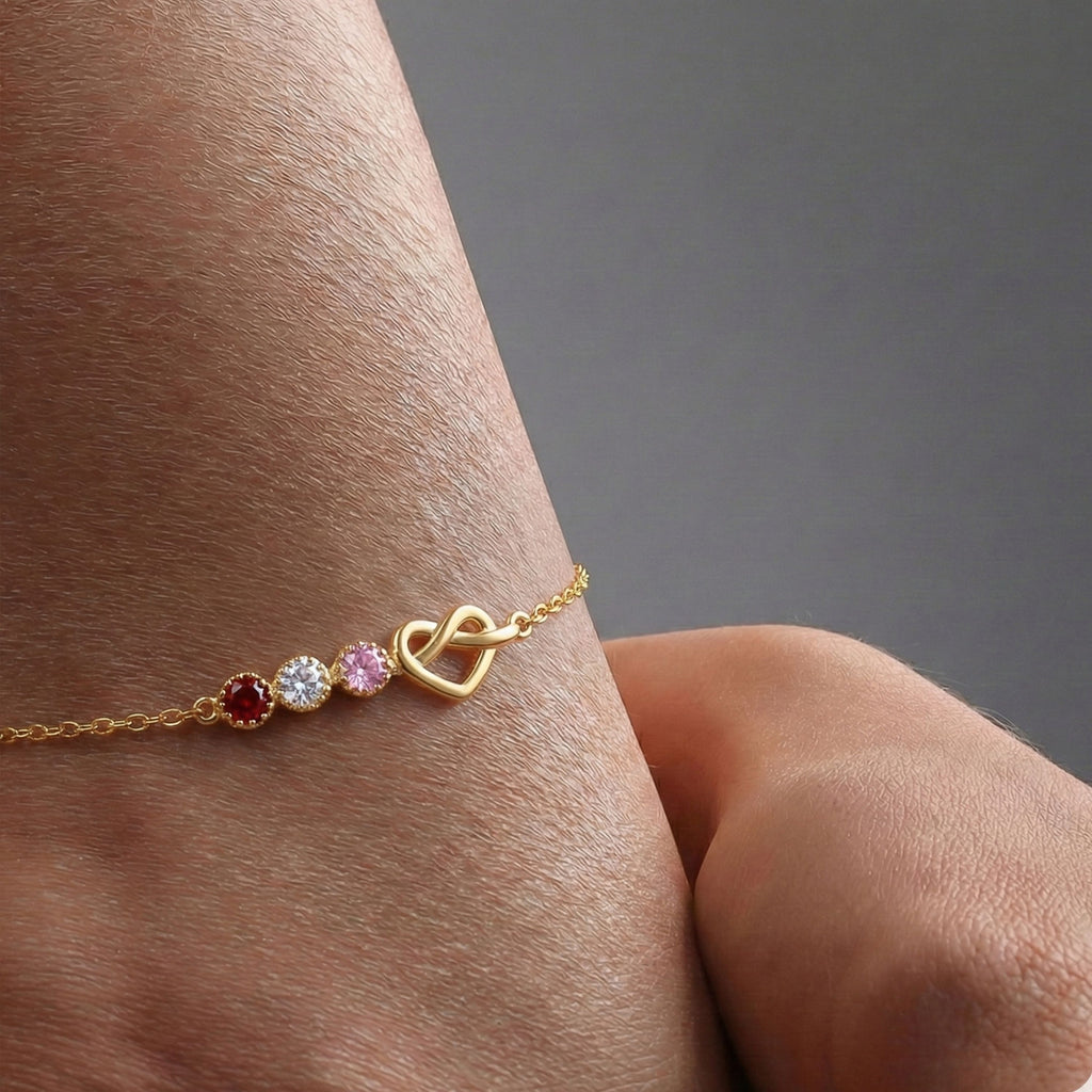 Personalized Birthstone Heart Anklet | Custom Love Charm Ankle Bracelet - Dainty Gift Jewelry