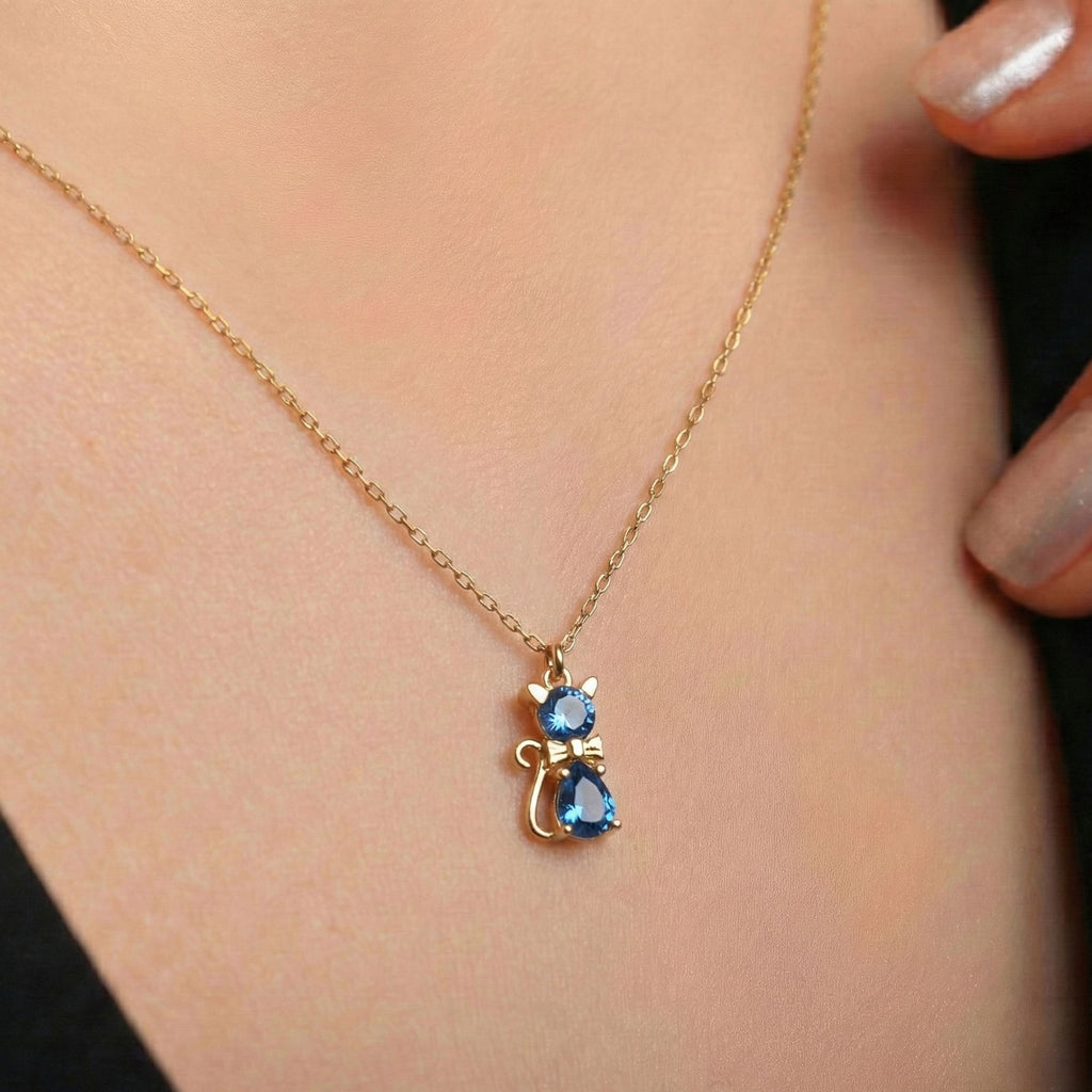 Personalized Birthstone Cat Necklace - Dainty Gift Jewelry