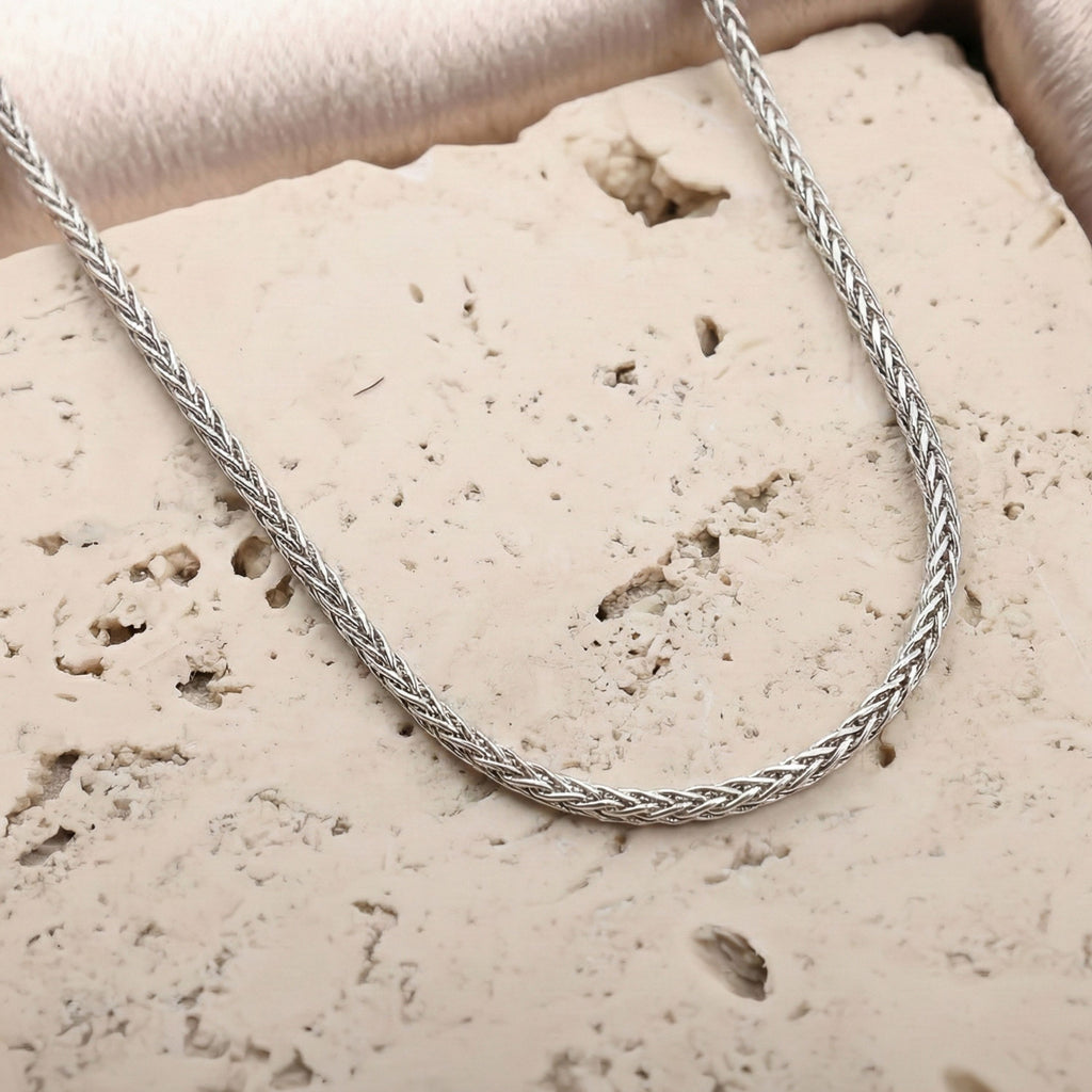 Men’s Braided Chain Necklace | Wheat Chain Silver Look Minimal Men Jewelry - Dainty Gift Jewelry