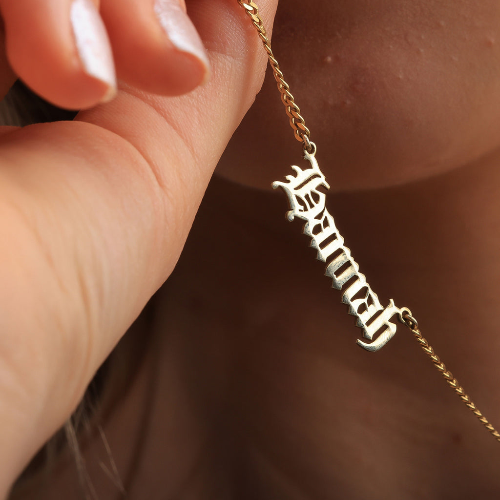 Old English Name Necklace for Women