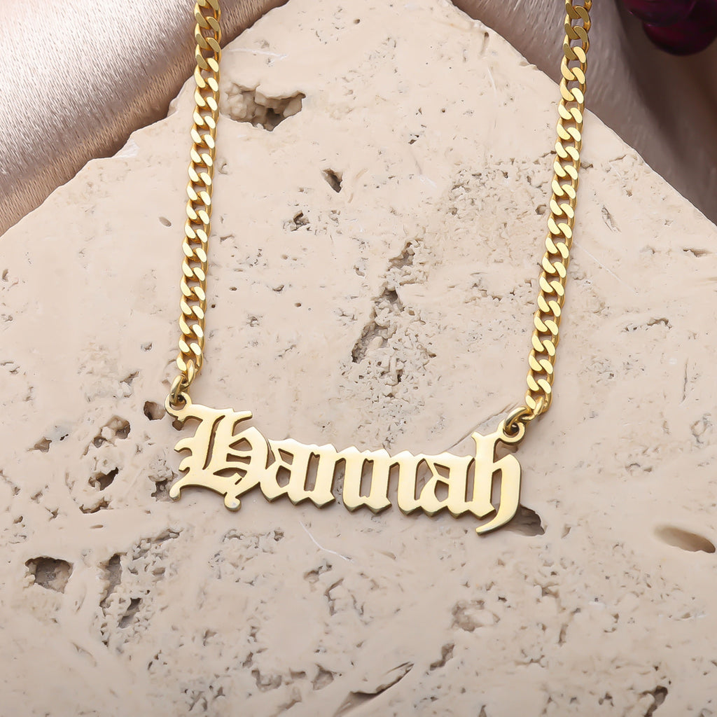 Old English Name Necklace for Women