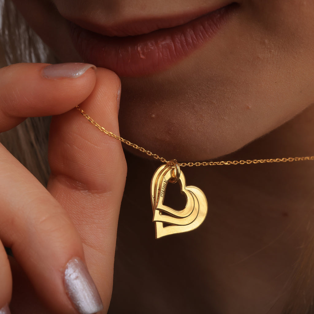 Personalized 4 Name Heart Family Necklace