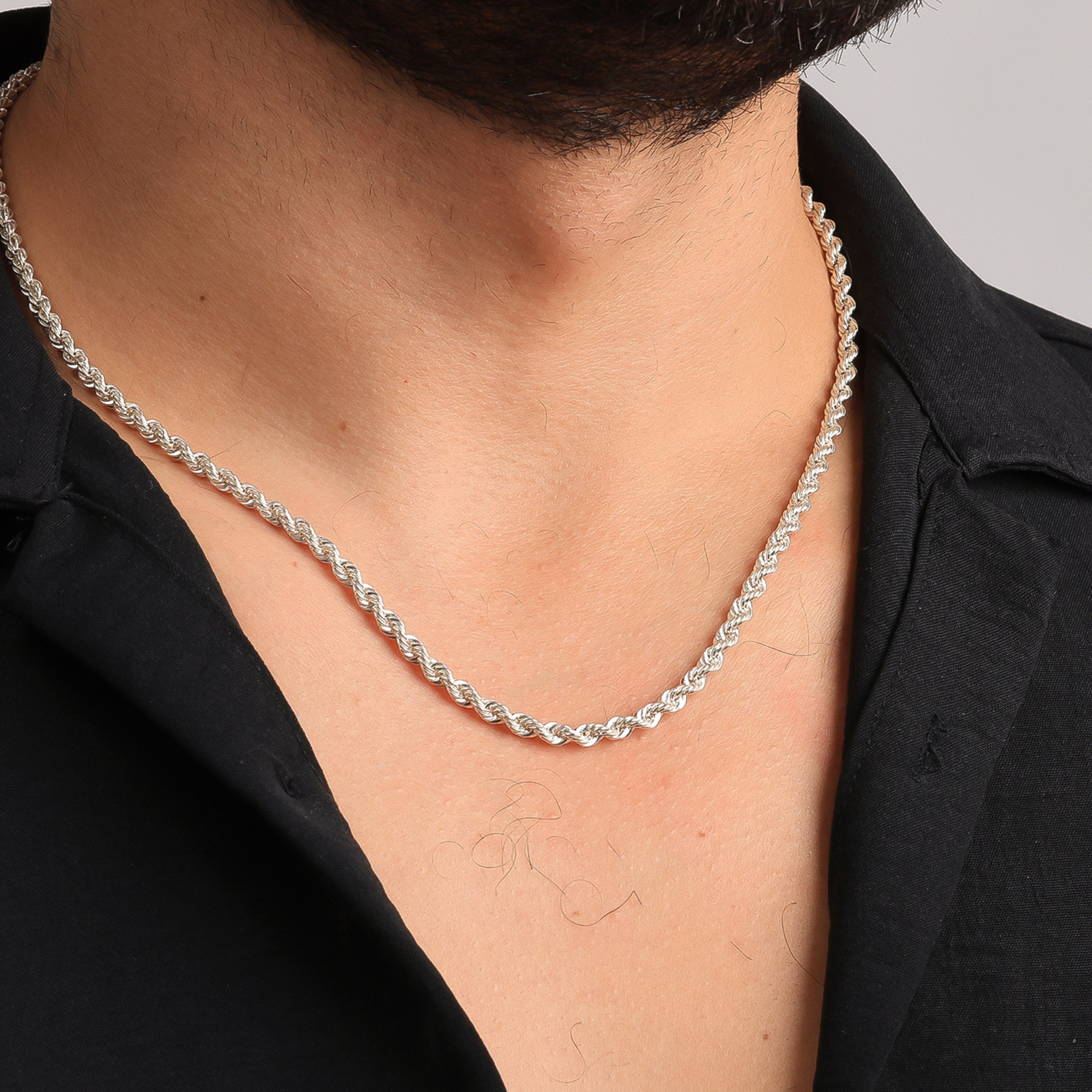 Rope Chain Necklace for Men | Silver Braided Chain | Classic Men’s Jewelry - Dainty Gift Jewelry