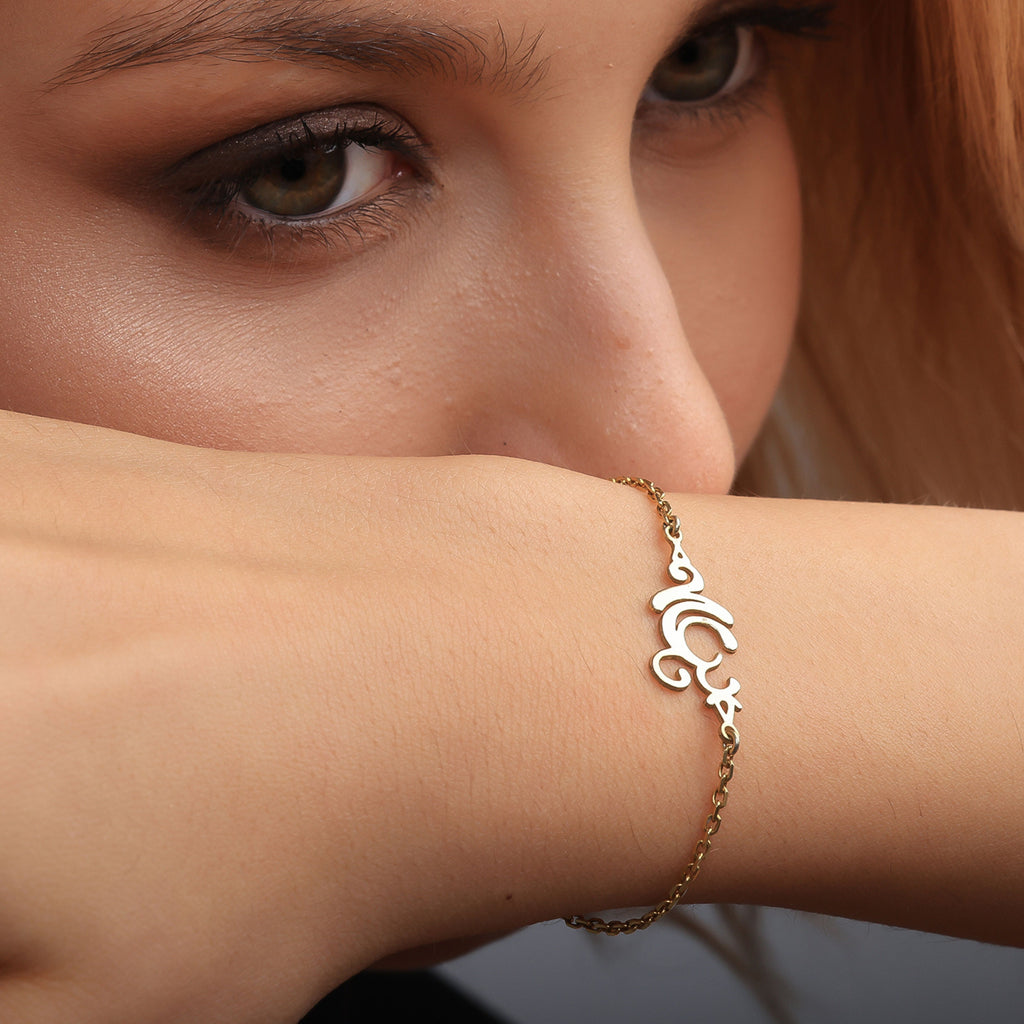 Dainty Yoga Bracelet – Gold Plated Custom Calligraphy - Dainty Gift Jewelry