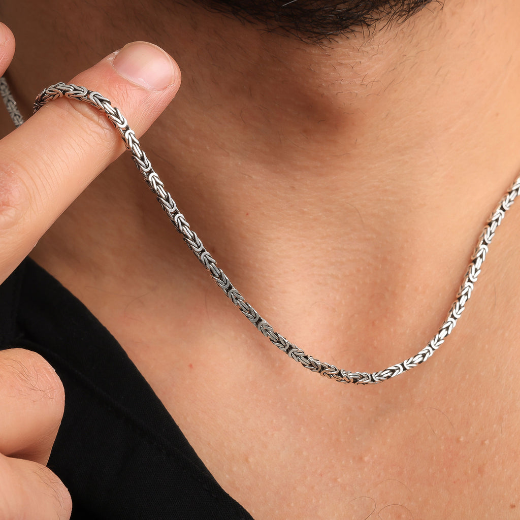 Men’s Byzantine Chain Necklace | King Chain Silver Look Bold Men Jewelry Gift - Dainty Gift Jewelry