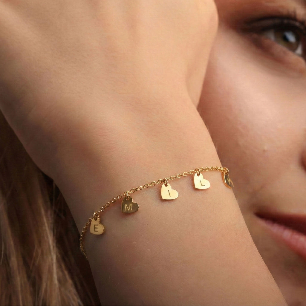 Personalized Heart Initial Bracelet for Women | Gold Plated Name Charm Bracelet - Dainty Gift Jewelry