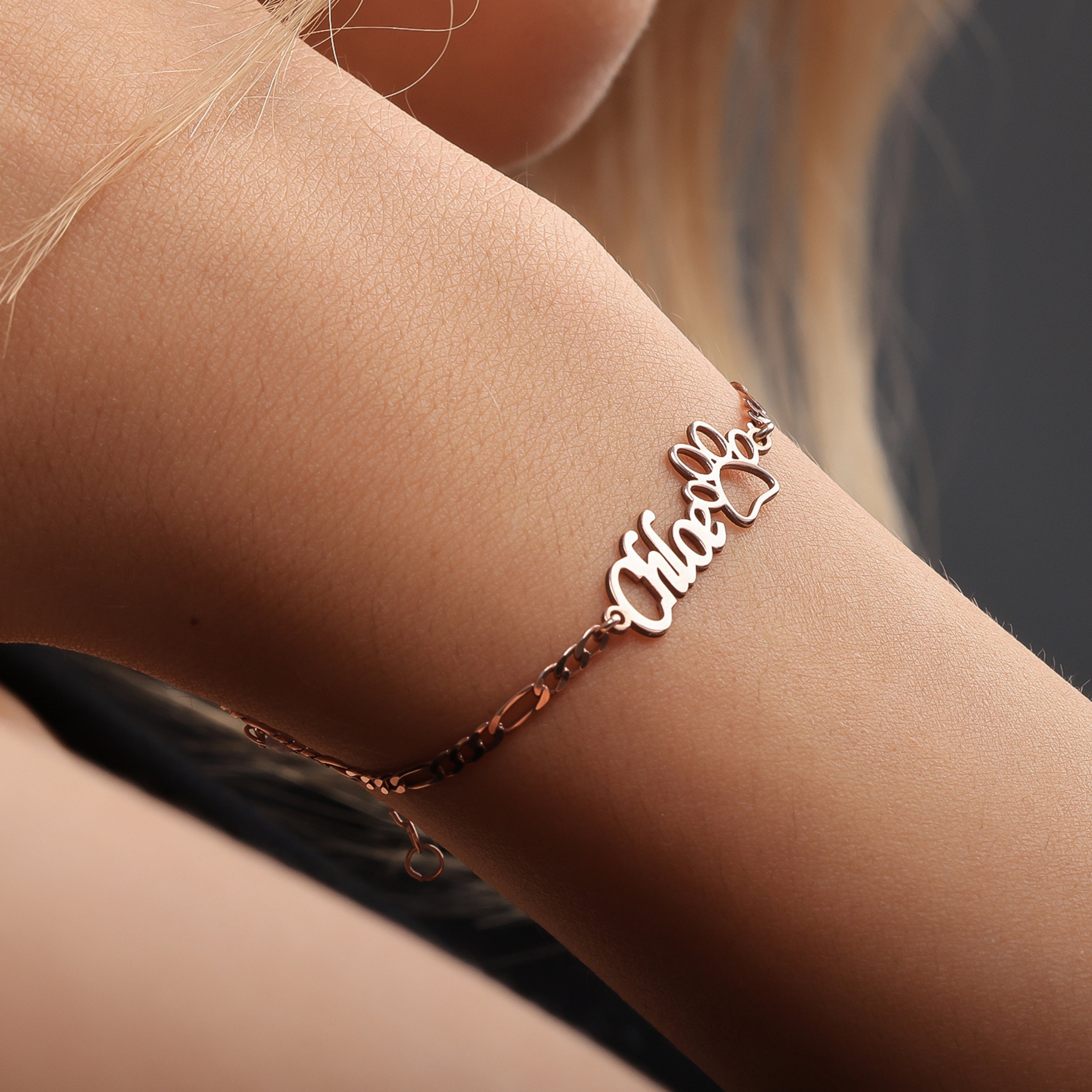 Personalized Paw Name Bracelet | Custom Pet Name Jewelry - Dainty Gift Jewelry