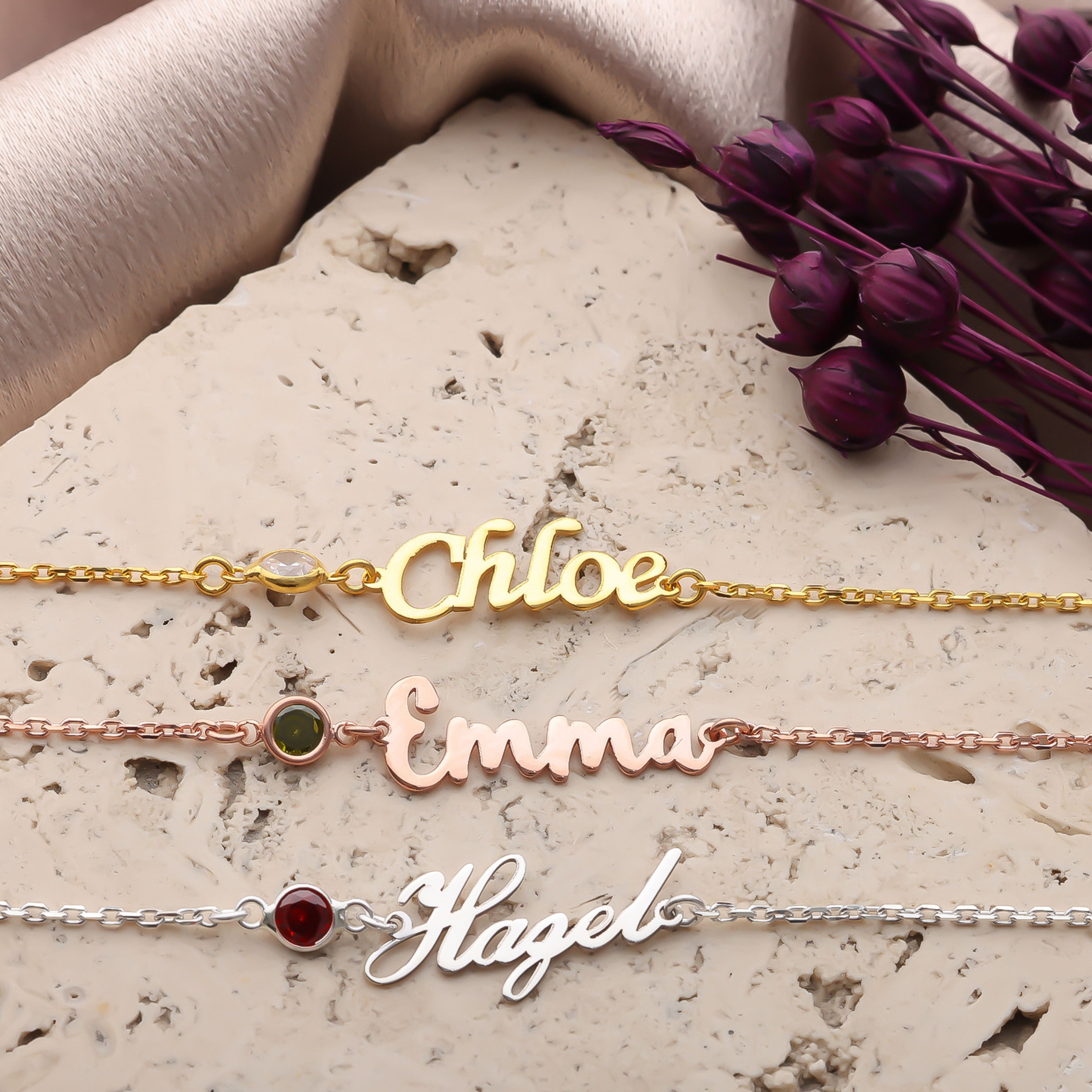 Personalized Name Birthstone Anklet | Custom Script Name Jewelry - Dainty Gift Jewelry