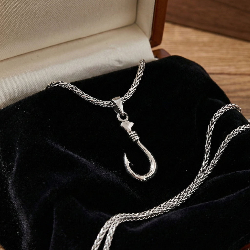 Fish Hook Necklace for Men | Silver Fishing Pendant - Dainty Gift Jewelry