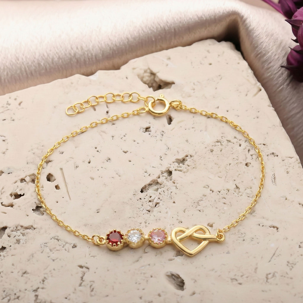Personalized Birthstone Heart Anklet | Custom Love Charm Ankle Bracelet - Dainty Gift Jewelry