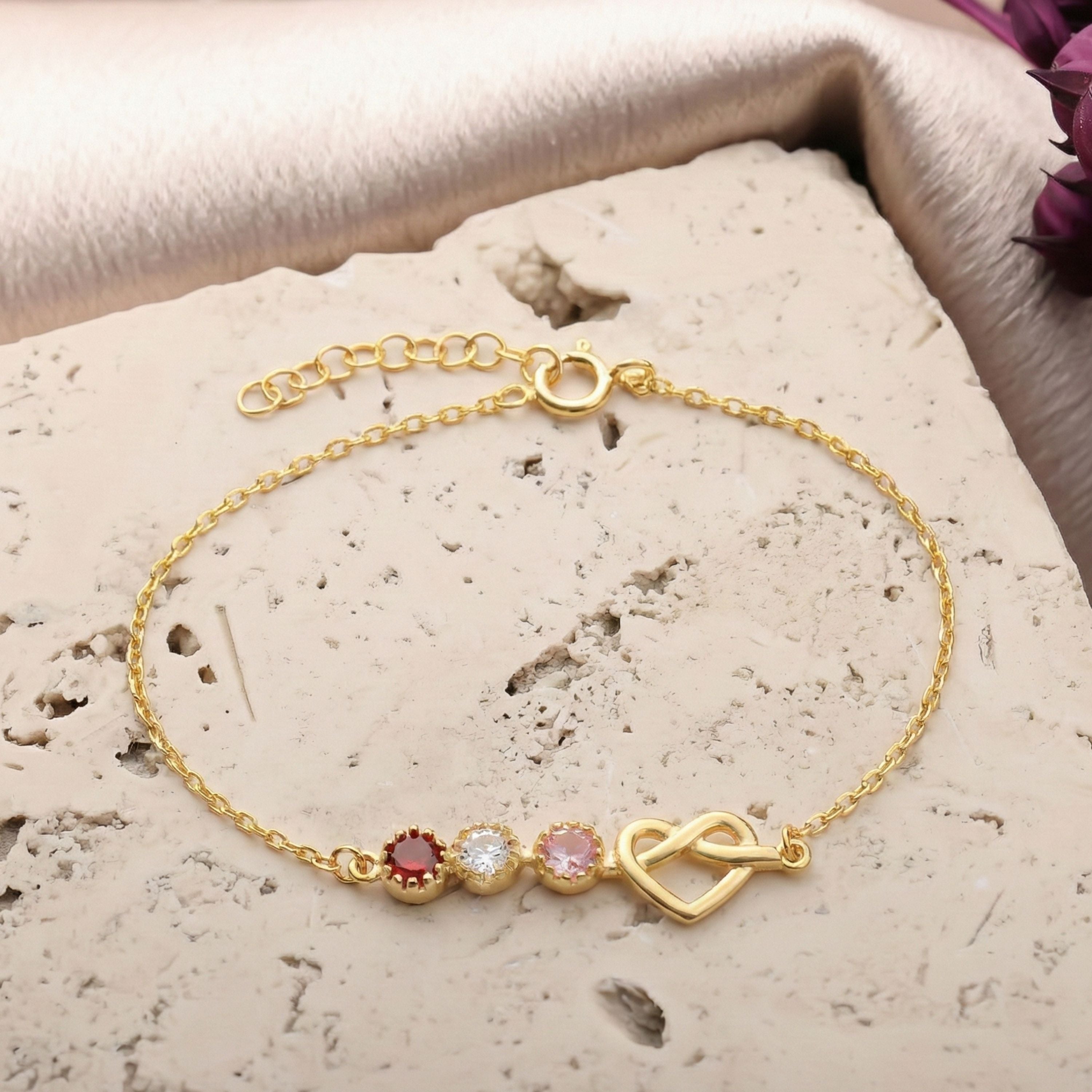 Personalized Birthstone Heart Anklet | Custom Love Charm Ankle Bracelet - Dainty Gift Jewelry