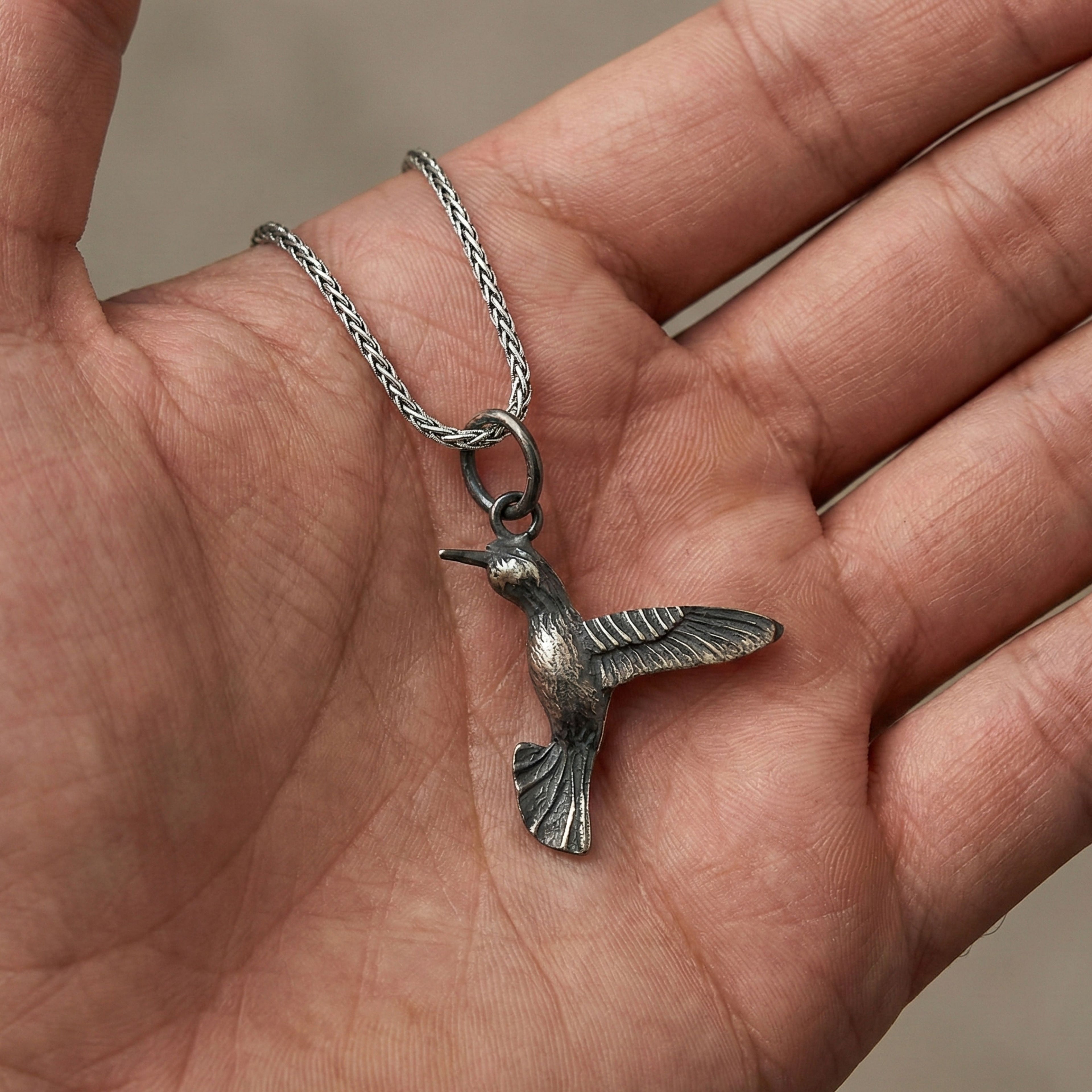 Hummingbird Pendant Necklace for Men | Gold Plated & Oxidized Silver Bird Charm - Dainty Gift Jewelry