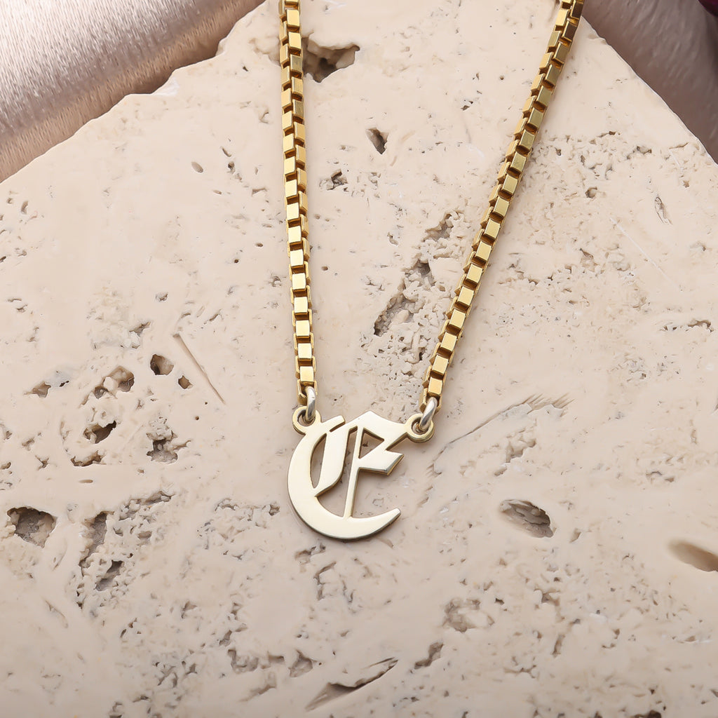 Old English Initial Necklace for Women | Gothic Letter Pendant