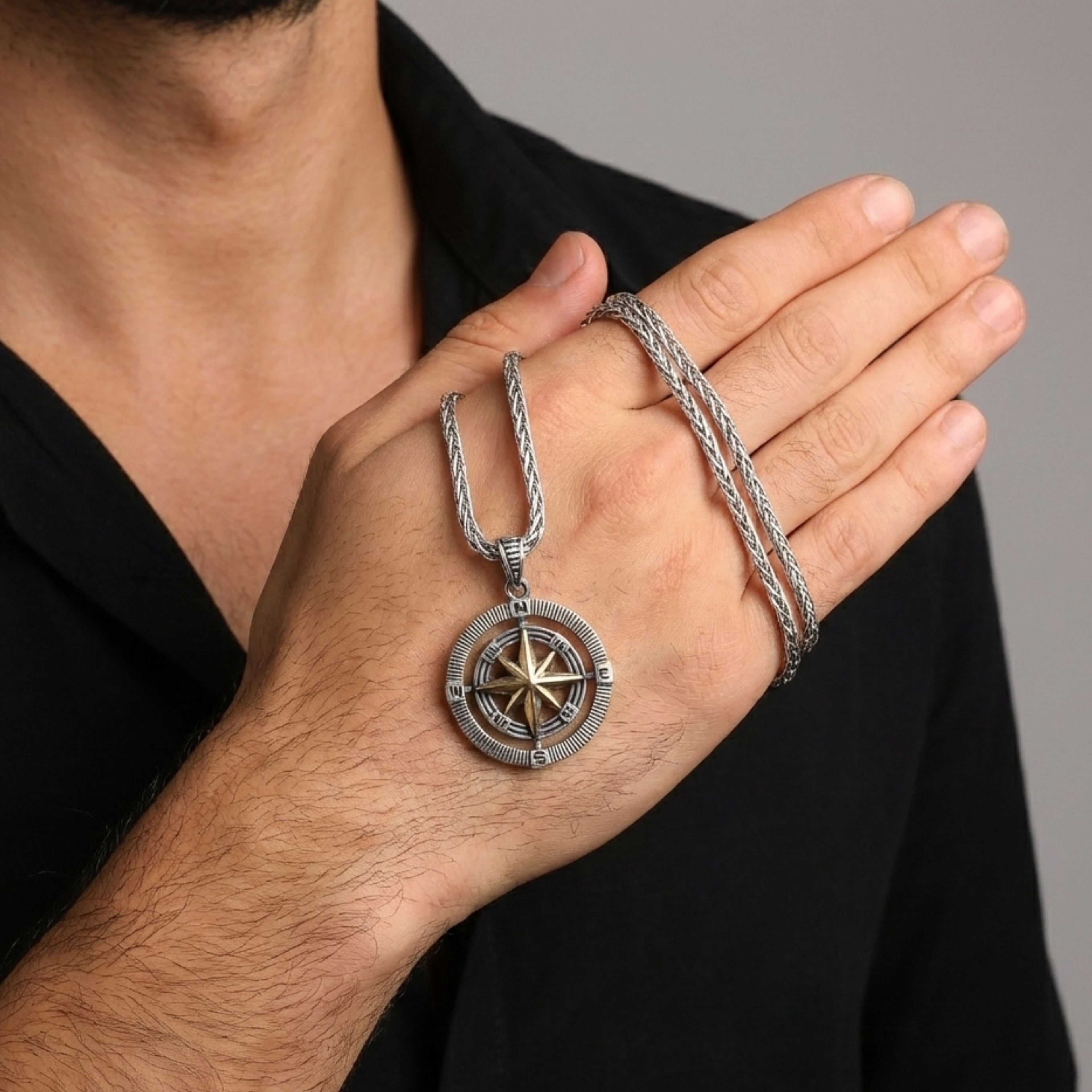 Sterling Silver North Star Compass Necklace - Dainty Gift Jewelry