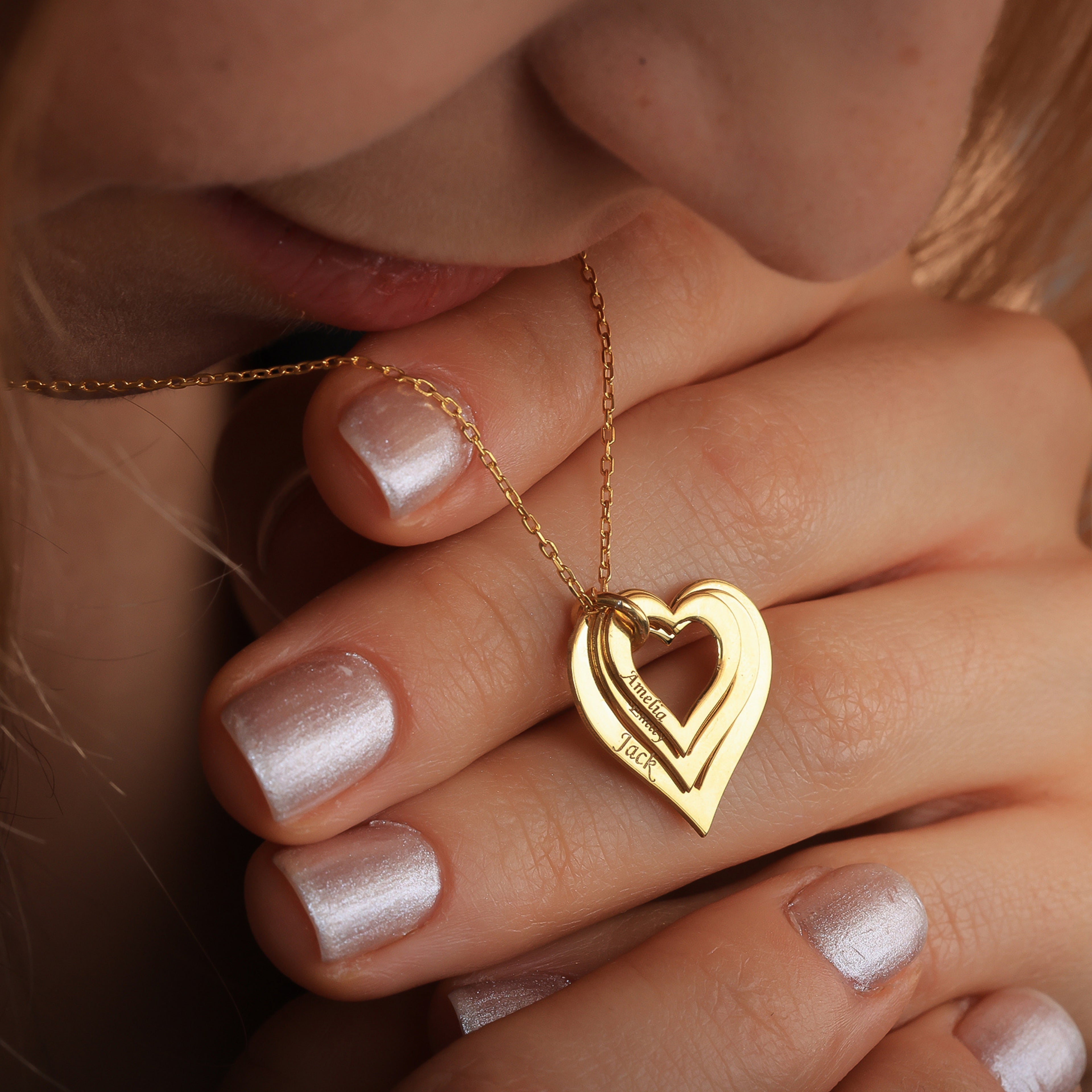 Personalized 4 Name Heart Family Necklace