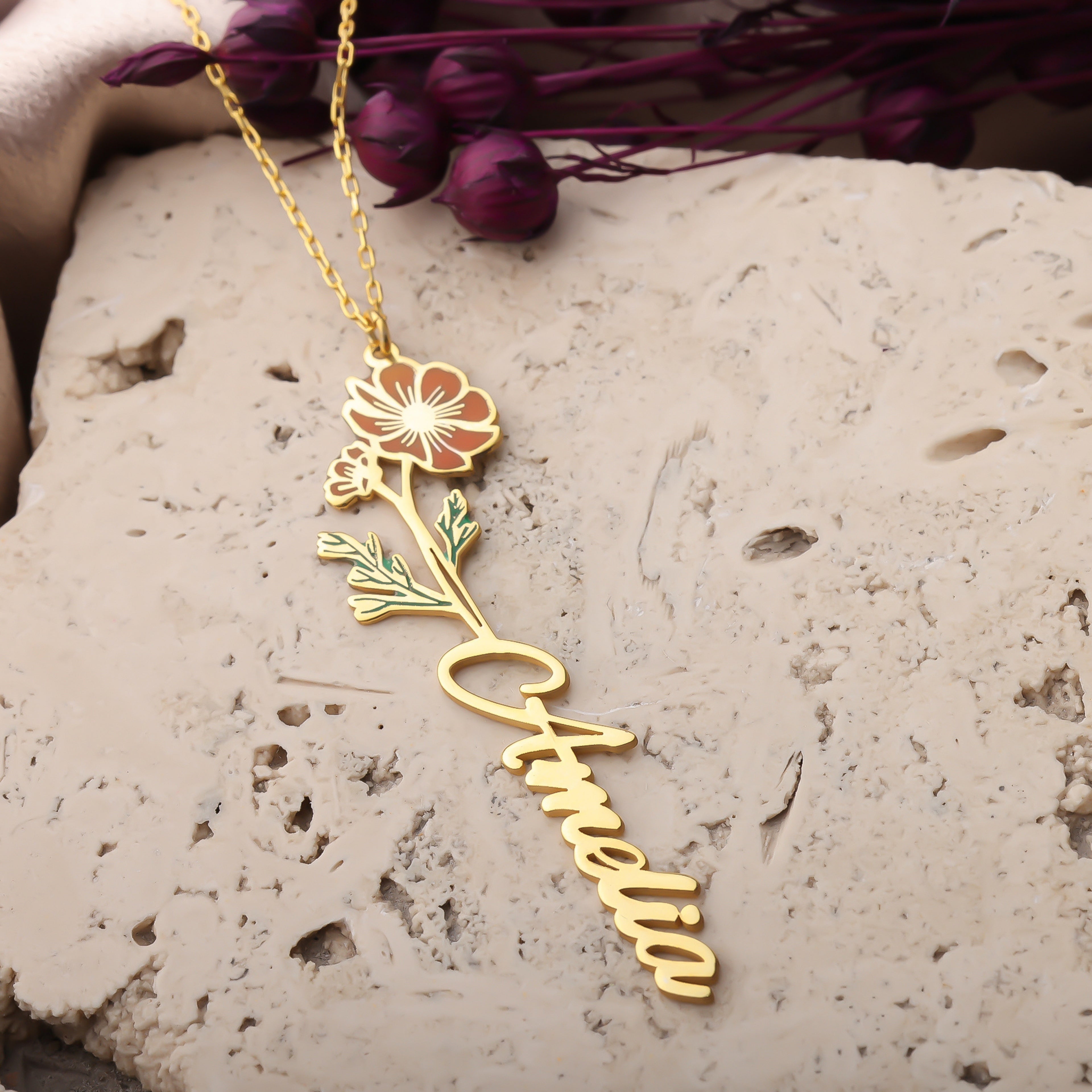 Birth Flower Name Necklace – Personalized Floral Jewelry - Dainty Gift Jewelry