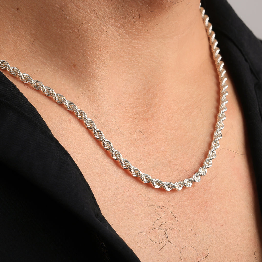 Rope Chain Necklace for Men | Silver Braided Chain | Classic Men’s Jewelry - Dainty Gift Jewelry