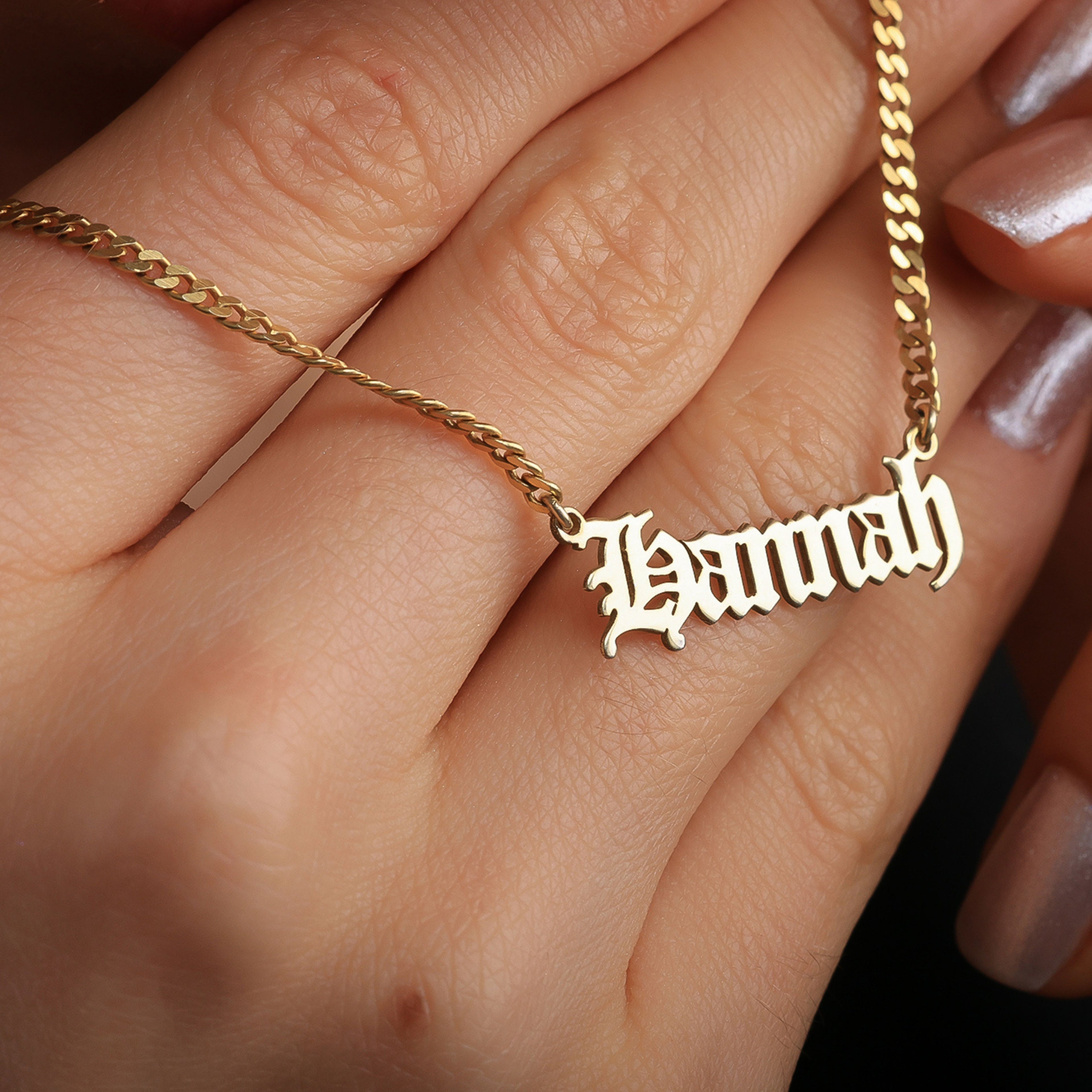 Old English Name Necklace for Women