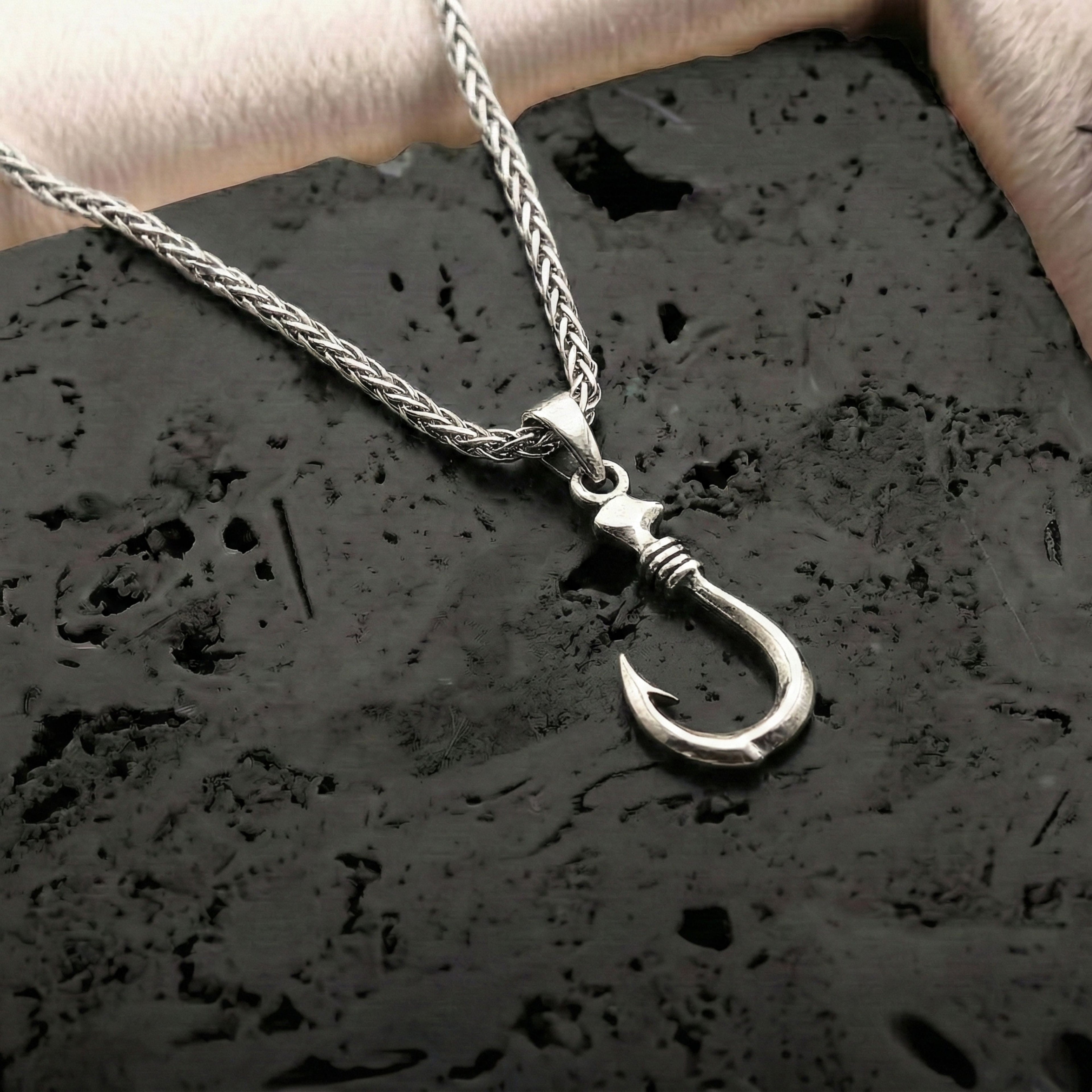 Fish Hook Necklace for Men | Silver Fishing Pendant - Dainty Gift Jewelry