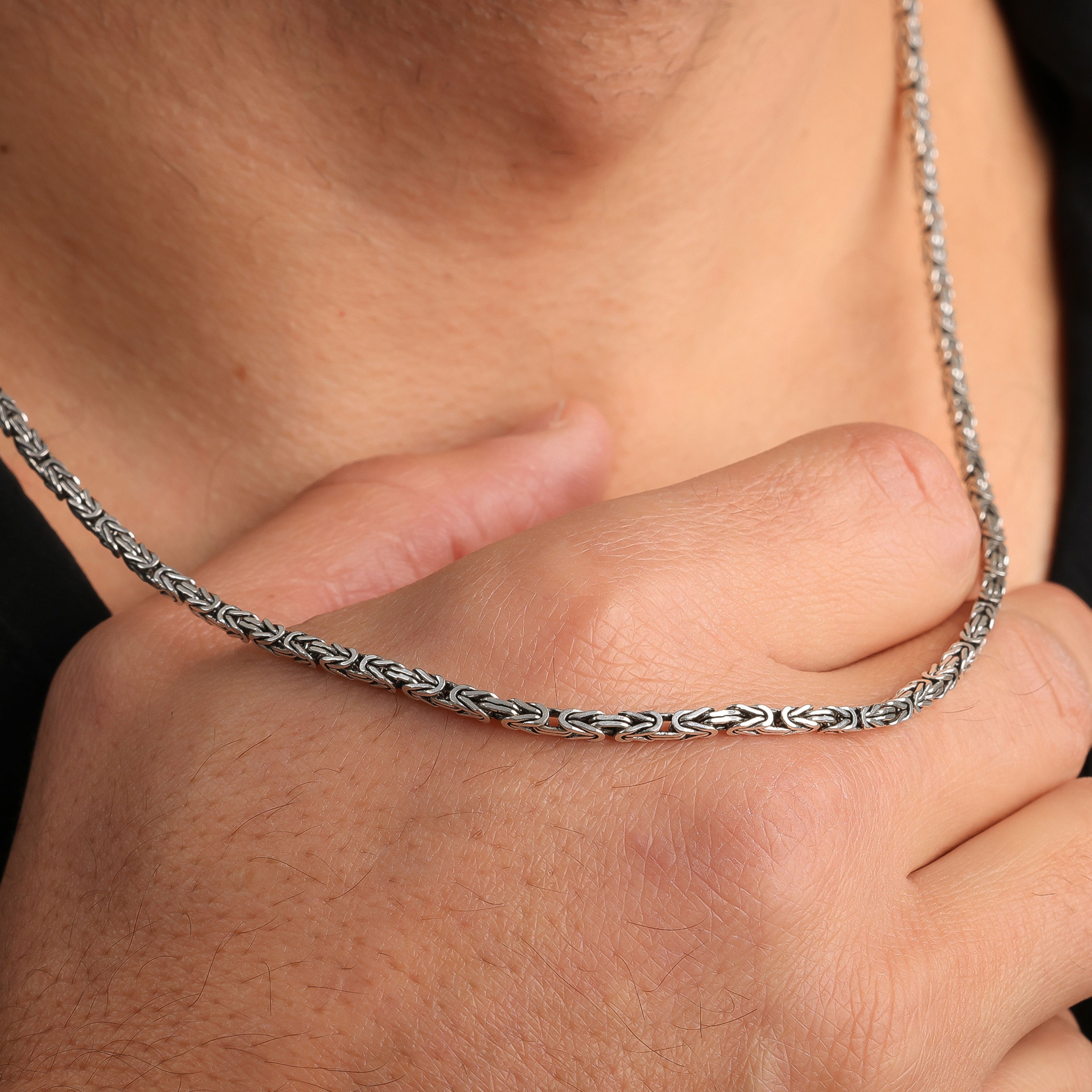 Men’s Byzantine Chain Necklace | King Chain Silver Look Bold Men Jewelry Gift - Dainty Gift Jewelry