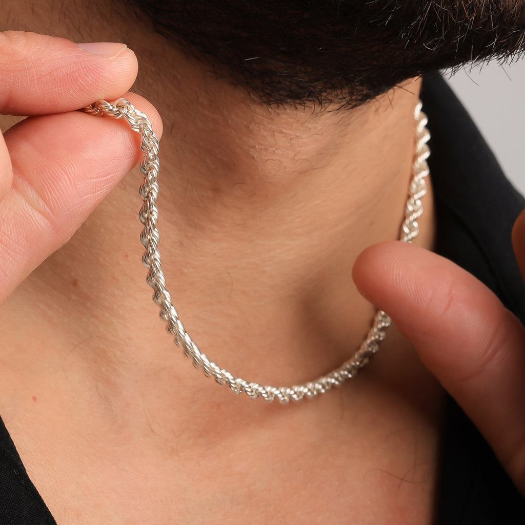 Rope Chain Necklace for Men | Silver Braided Chain | Classic Men’s Jewelry - Dainty Gift Jewelry