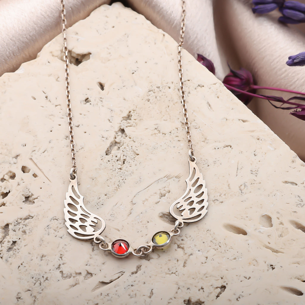 Angel Wings Birthstone Necklace for Women | Personalized Wing Jewelry Gift - Dainty Gift Jewelry