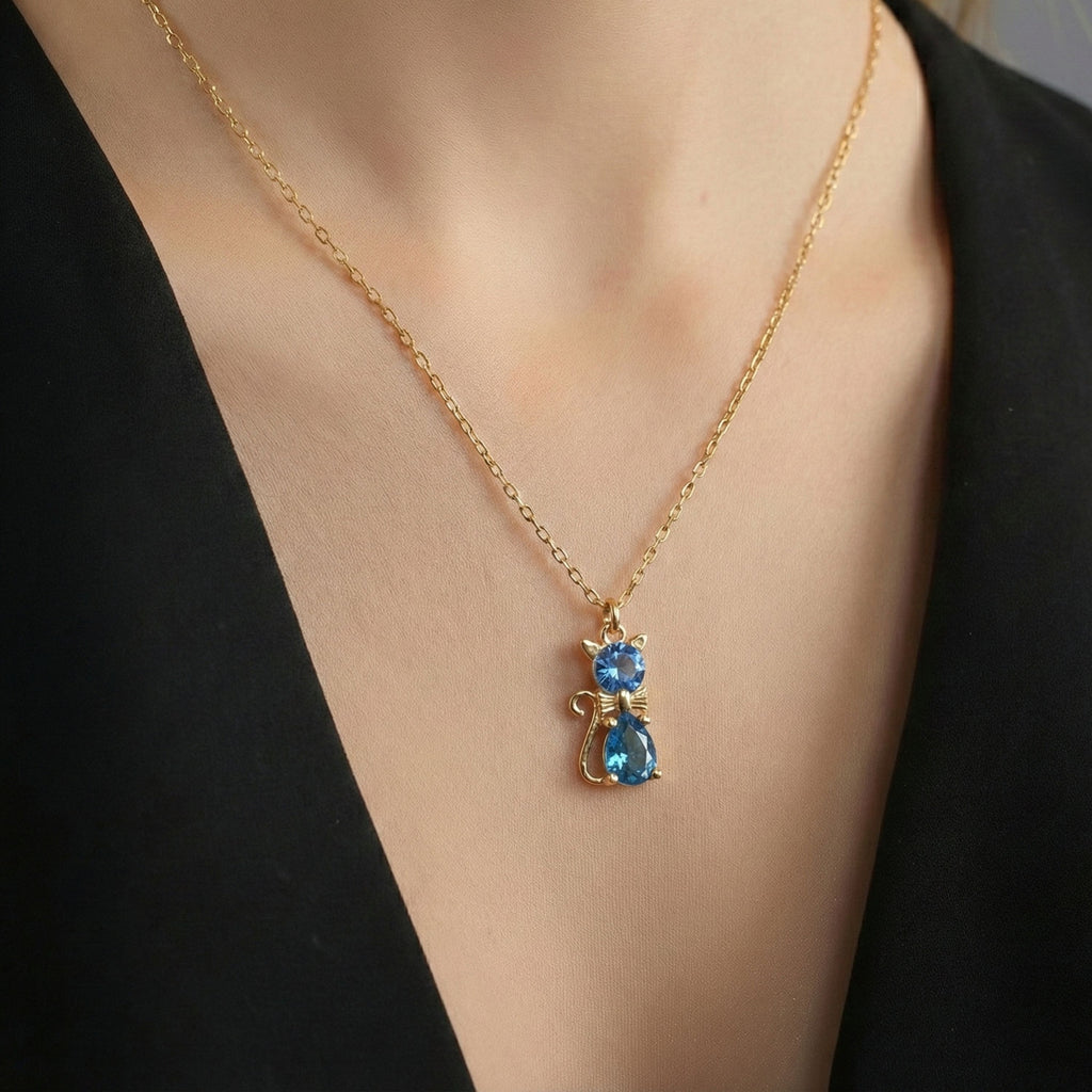 Personalized Birthstone Cat Necklace - Dainty Gift Jewelry