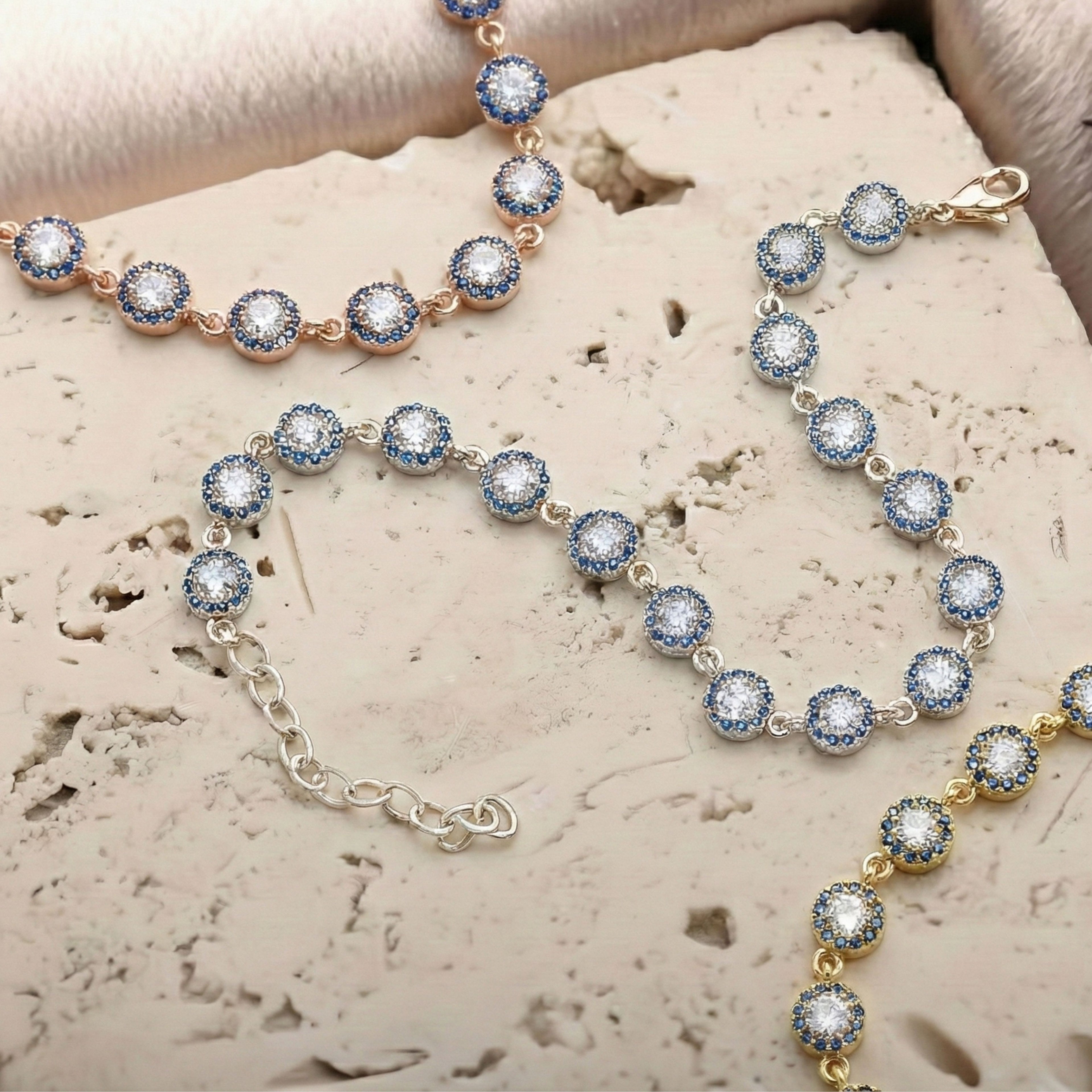 925 Sterling Silver Blue & White CZ Tennis Bracelet - Dainty Gift Jewelry