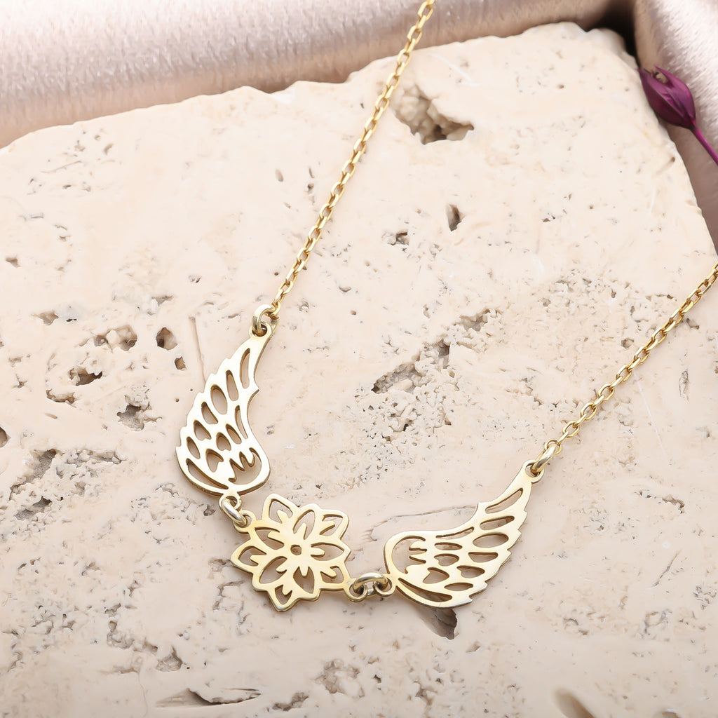 Birth Flower Angel Wings Necklace for Women | Personalized Floral Jewelry Gift - Dainty Gift Jewelry