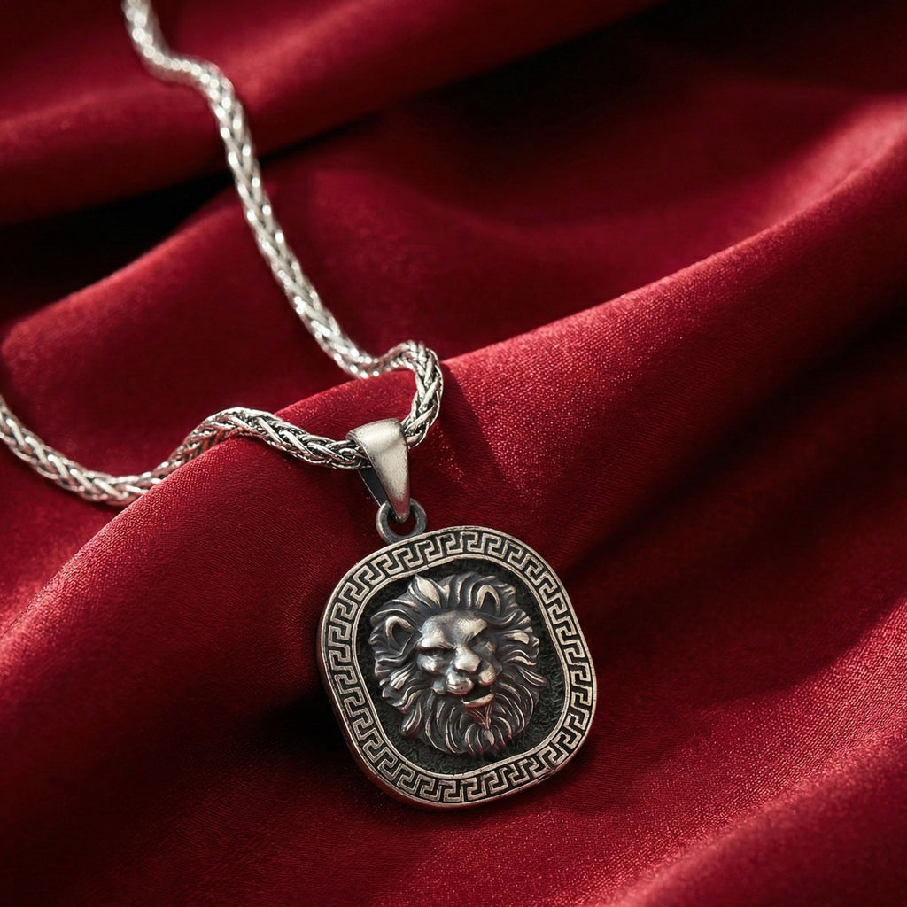 Lion Head Necklace for Men | Strength & Power Symbolic Silver Pendant Gift - Dainty Gift Jewelry