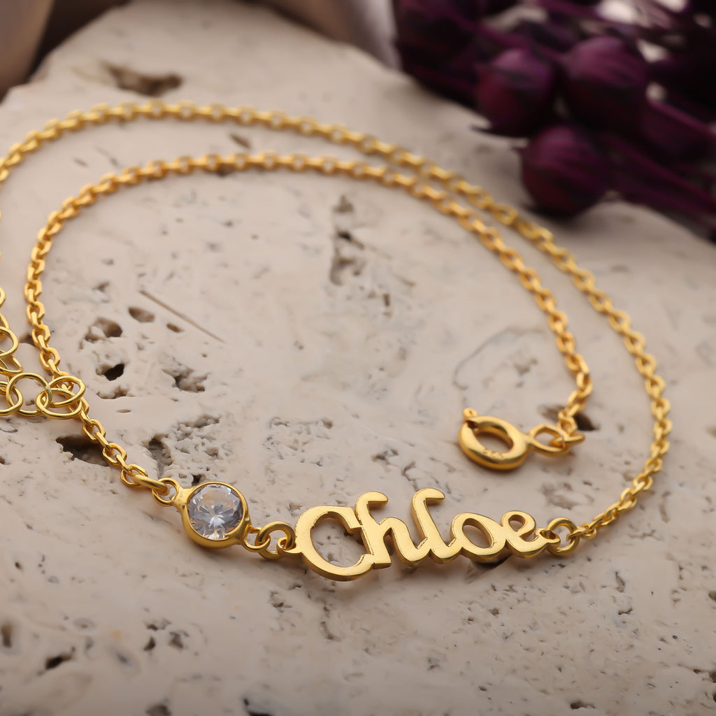 Personalized Name Birthstone Anklet | Custom Script Name Jewelry - Dainty Gift Jewelry