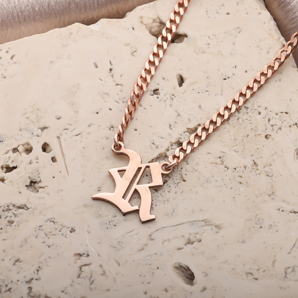 Old English Initial Necklace for Women | Gothic Letter Pendant