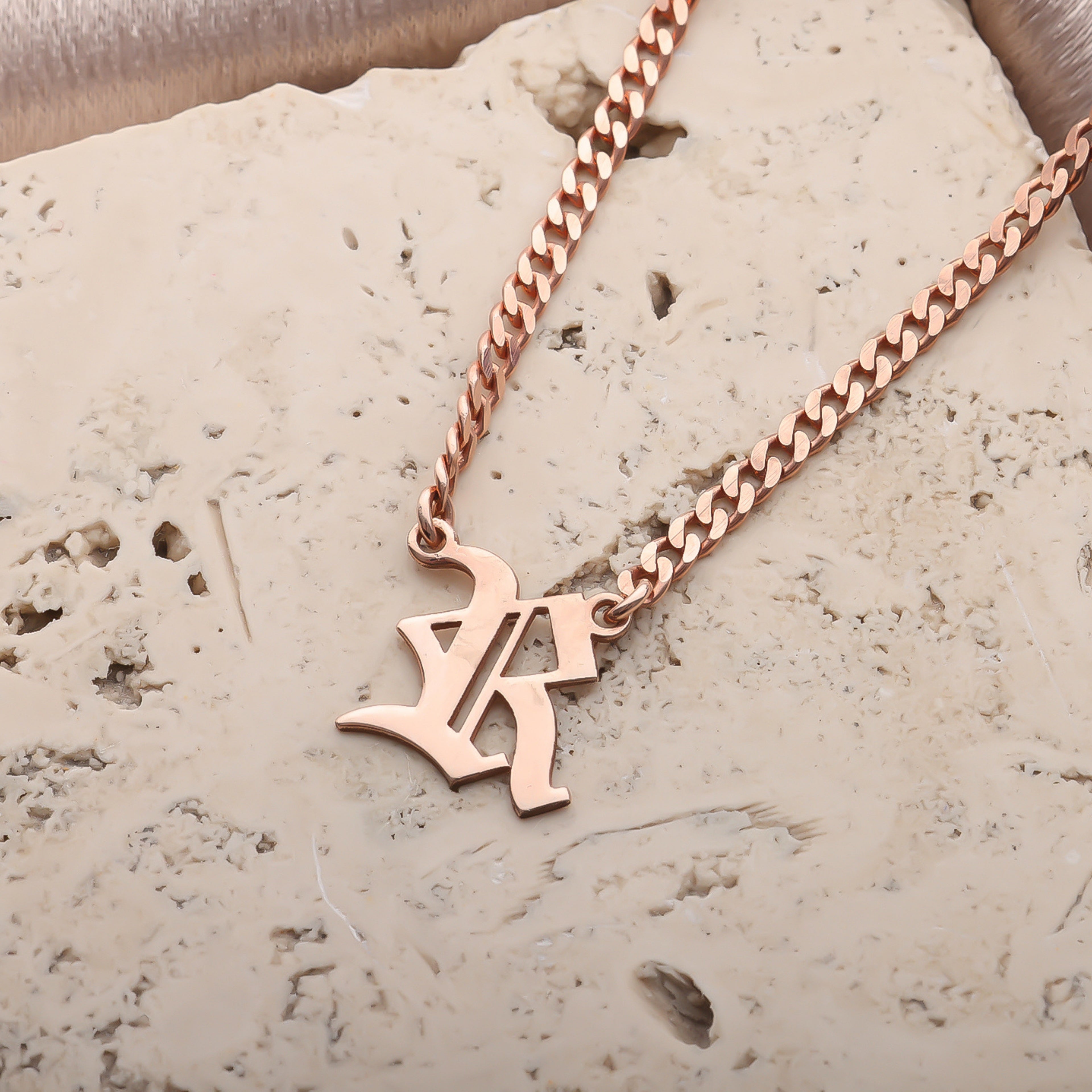 Old English Initial Necklace for Women | Gothic Letter Pendant