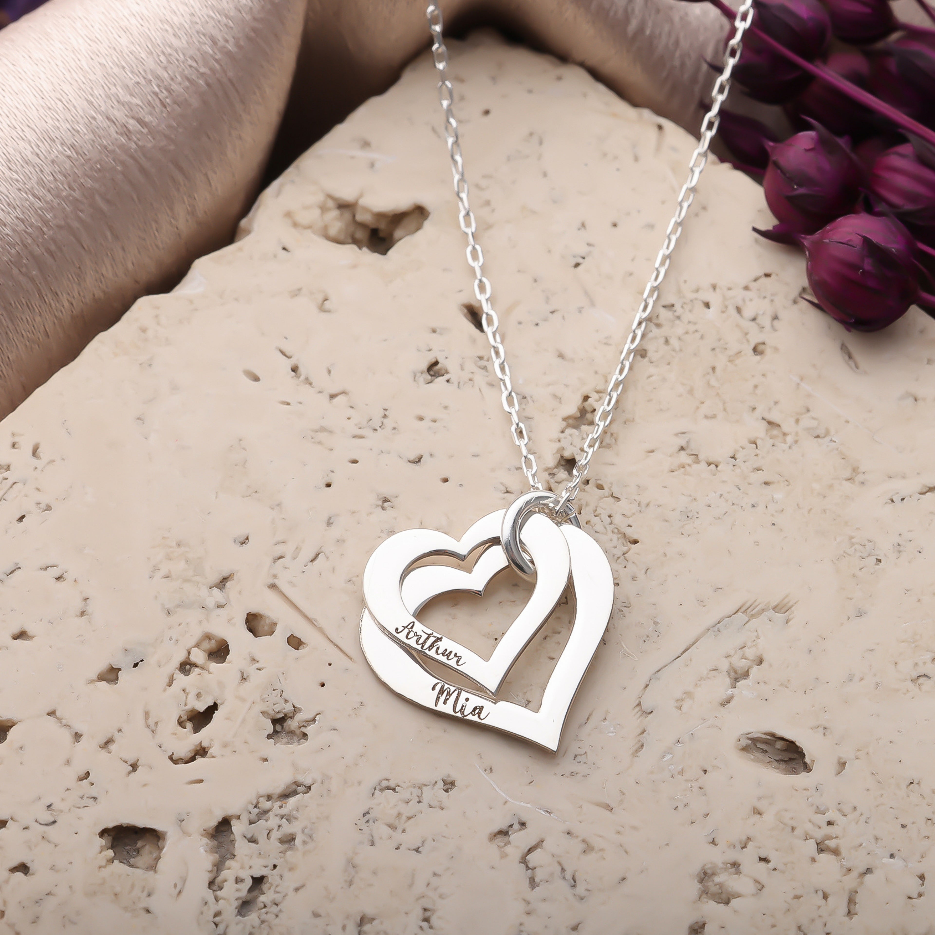 Personalized 4 Name Heart Family Necklace