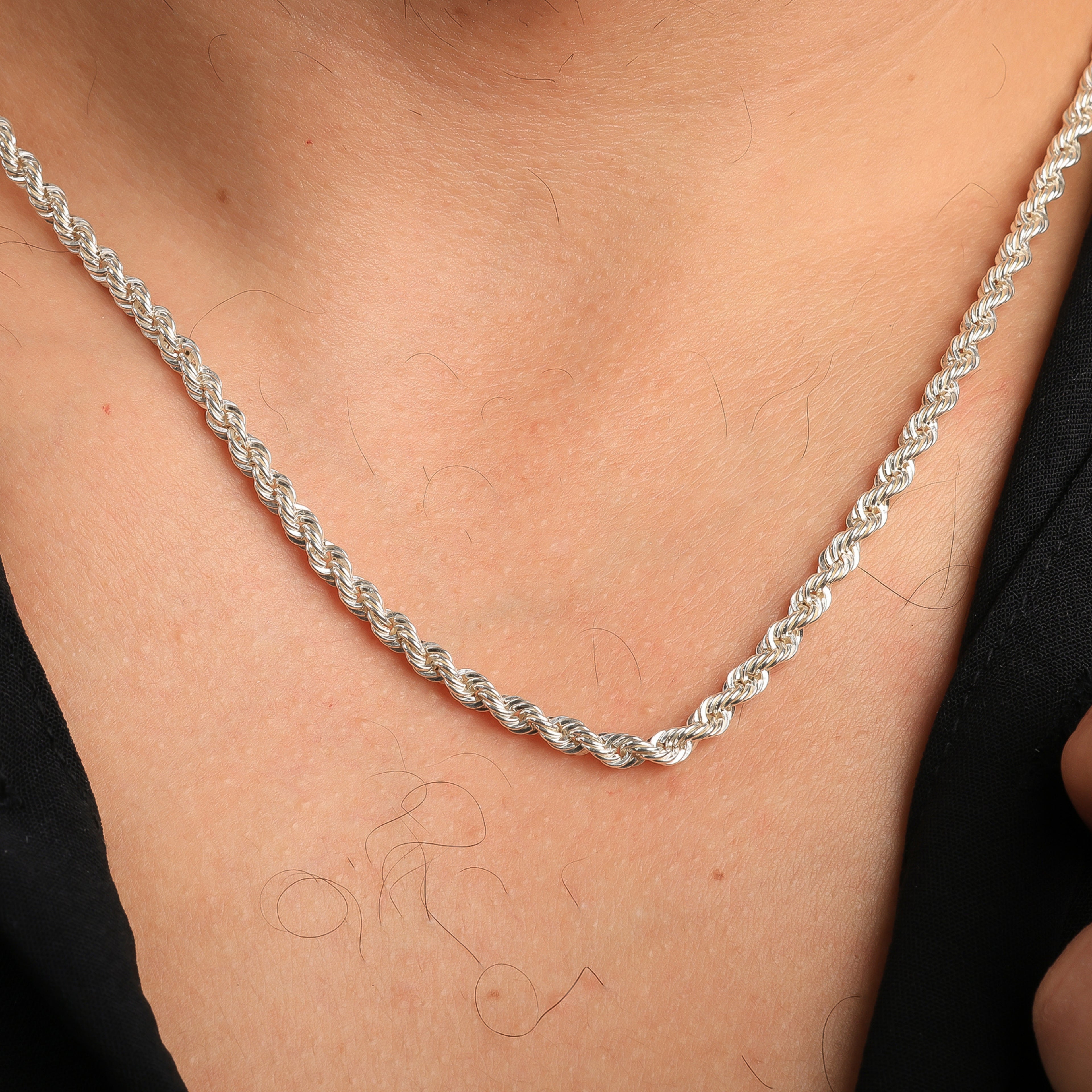 Rope Chain Necklace for Men | Silver Braided Chain | Classic Men’s Jewelry - Dainty Gift Jewelry