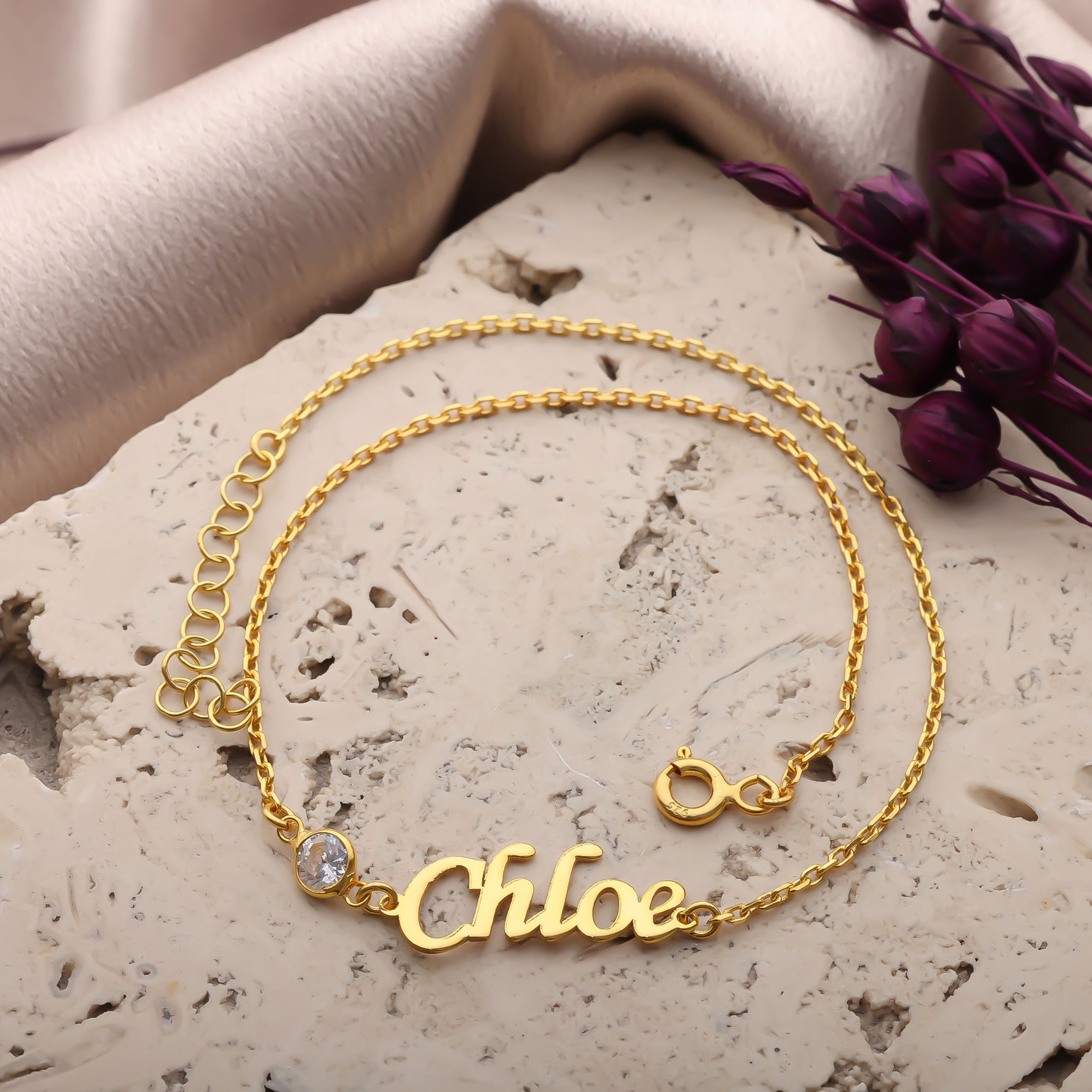 Personalized Name Birthstone Anklet | Custom Script Name Jewelry - Dainty Gift Jewelry