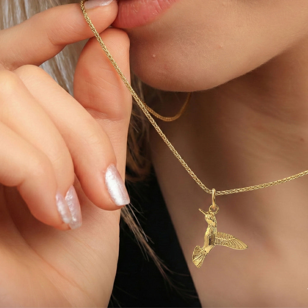 Hummingbird Pendant Necklace for Men | Gold Plated & Oxidized Silver Bird Charm - Dainty Gift Jewelry